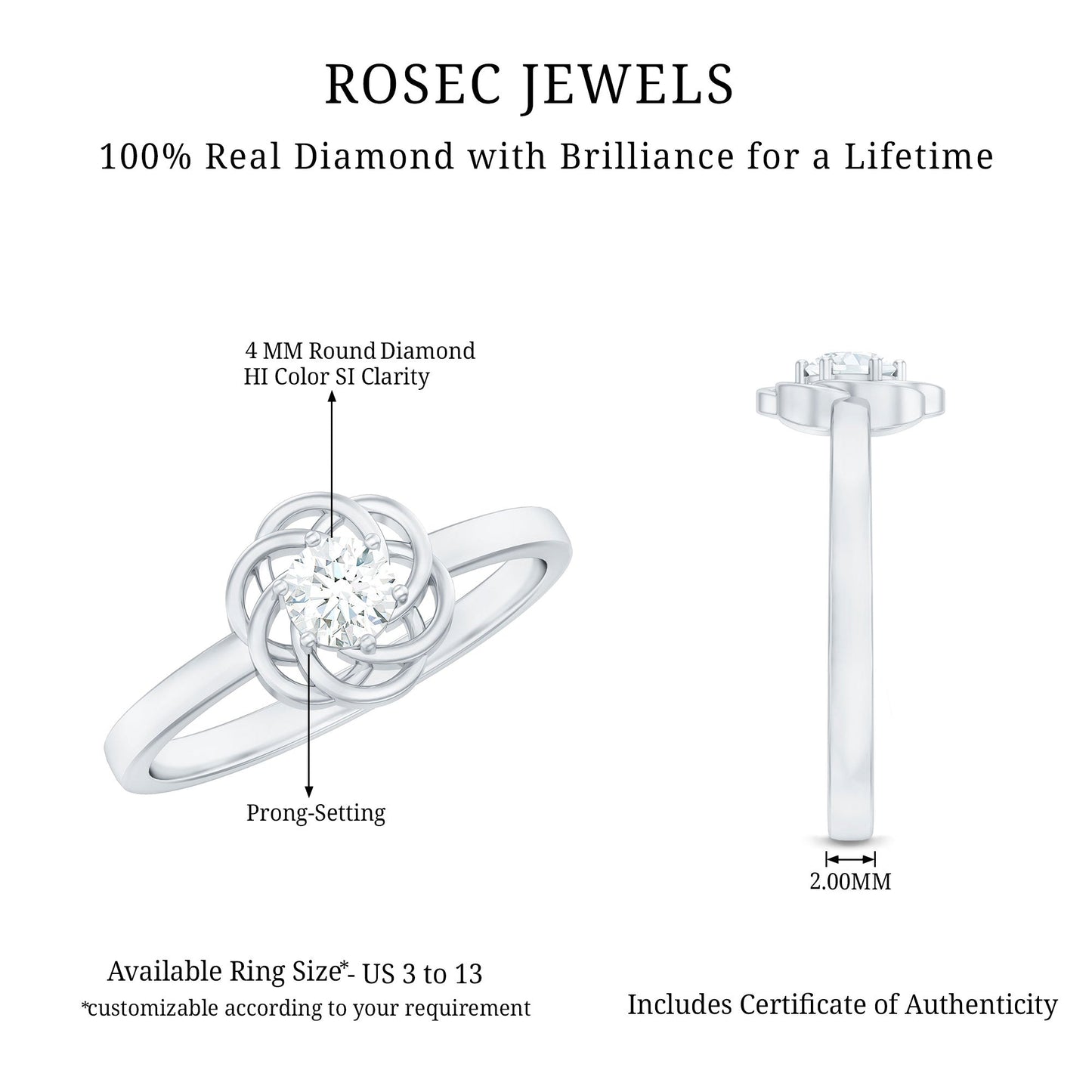 Nature Inspired Diamond Cute Promise Ring with Certificate