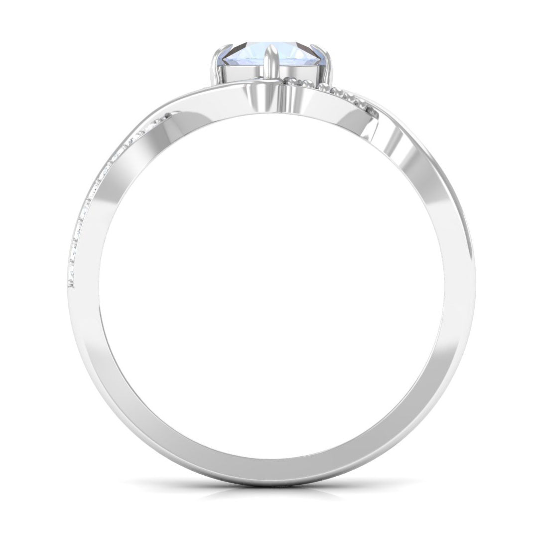 Certified Round Cut Moonstone Solitaire Crossover Ring with Diamond