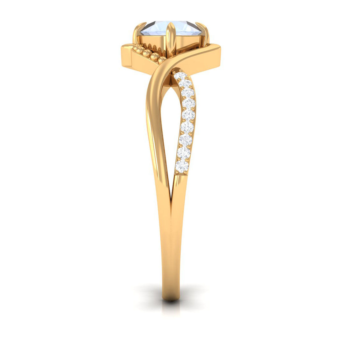 Certified Round Cut Moonstone Solitaire Crossover Ring with Diamond