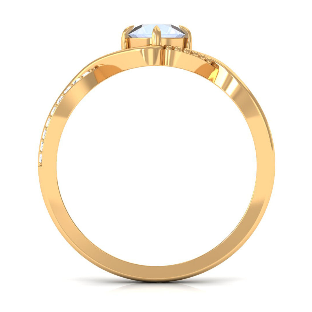Certified Round Cut Moonstone Solitaire Crossover Ring with Diamond