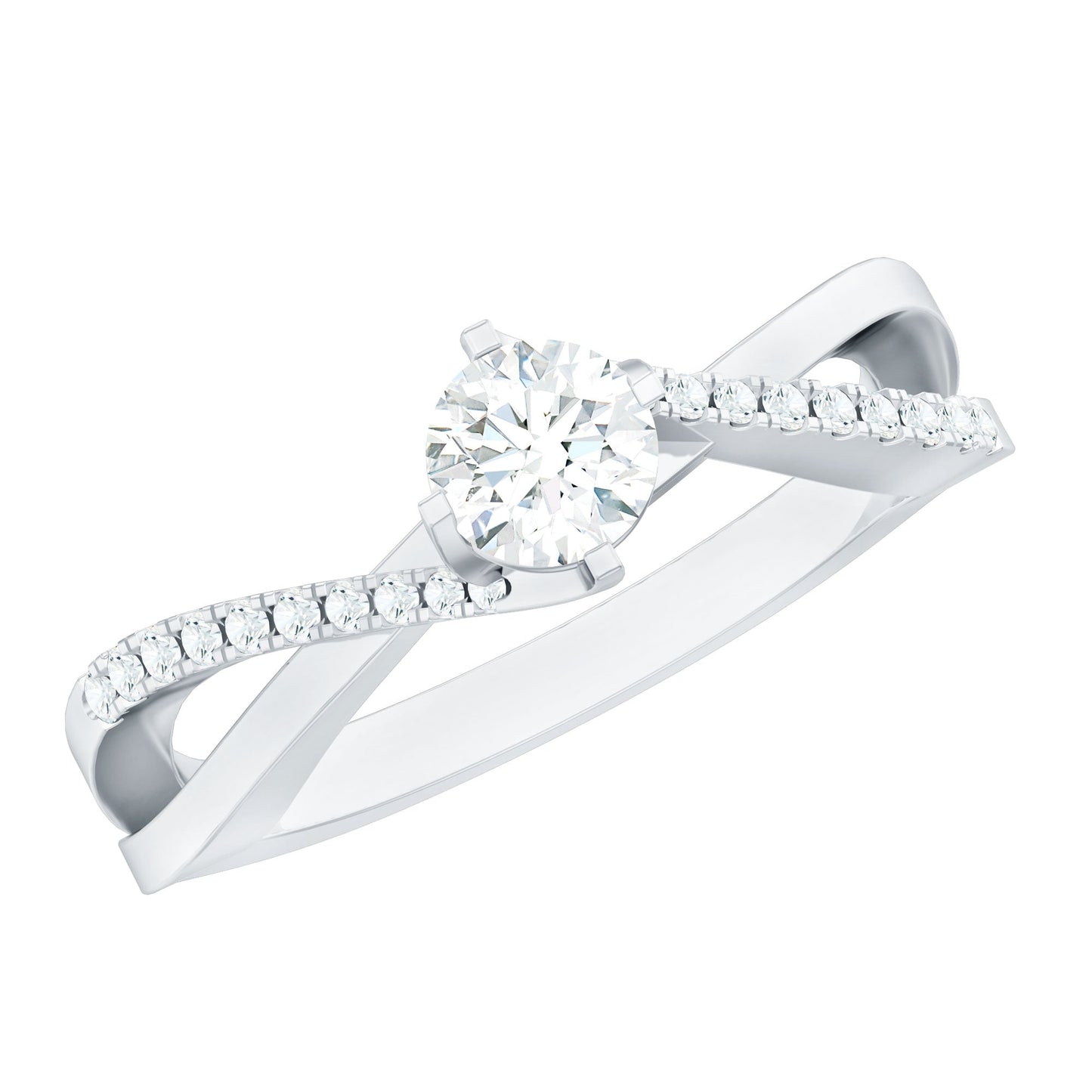 Minimal Diamond Engagement Ring with Crossover Shank