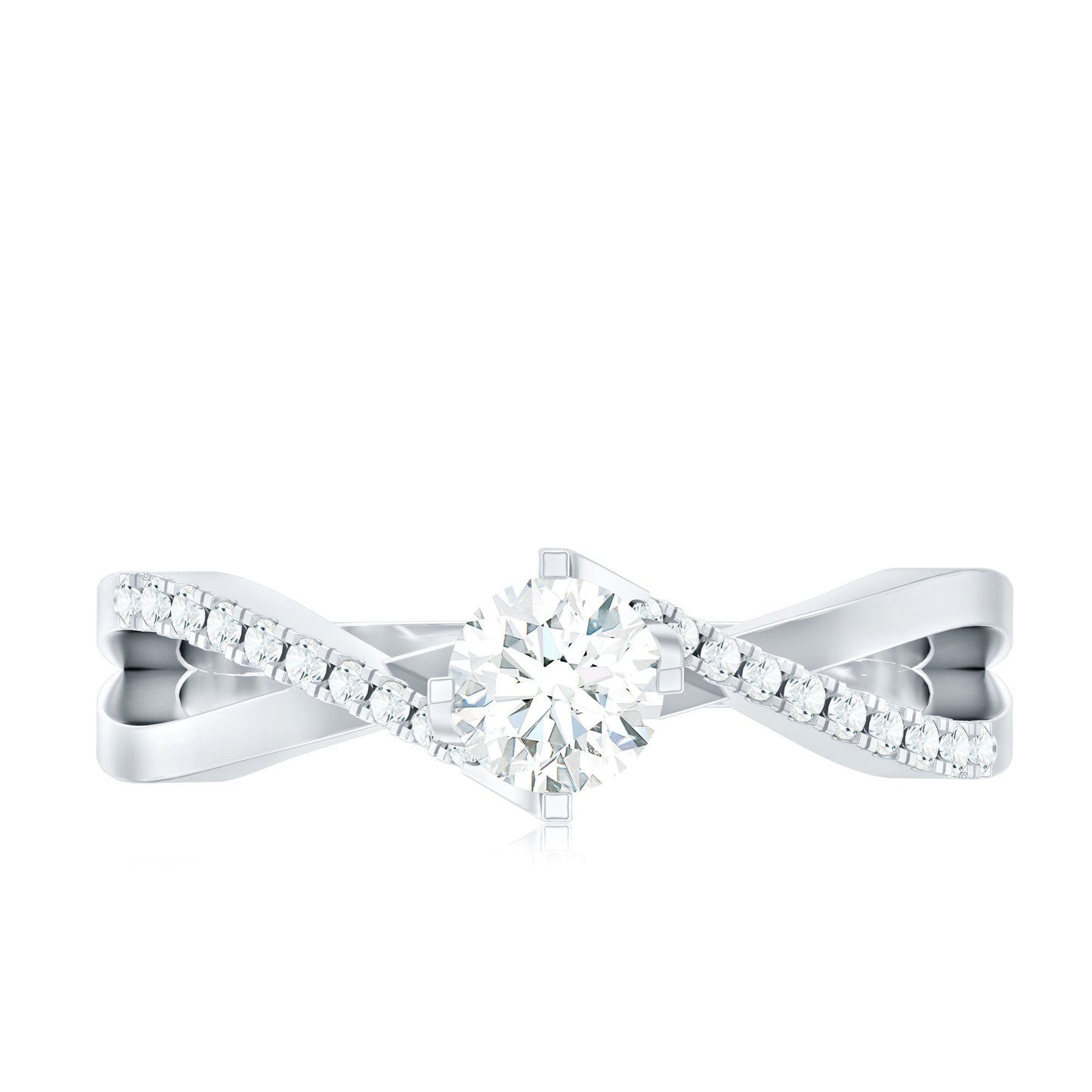 Minimal Diamond Engagement Ring with Crossover Shank