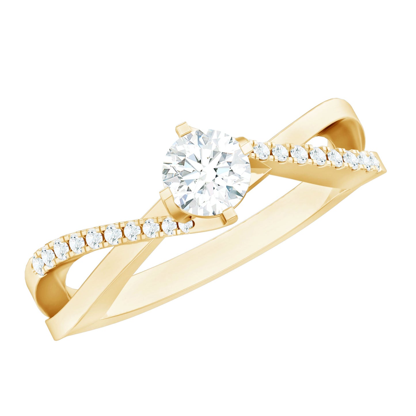 Minimal Diamond Engagement Ring with Crossover Shank