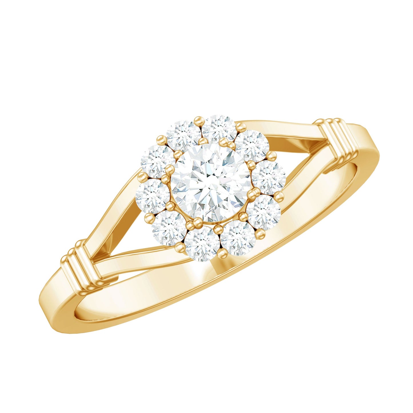 Natural Diamond Halo Engagement Ring with Split Shank