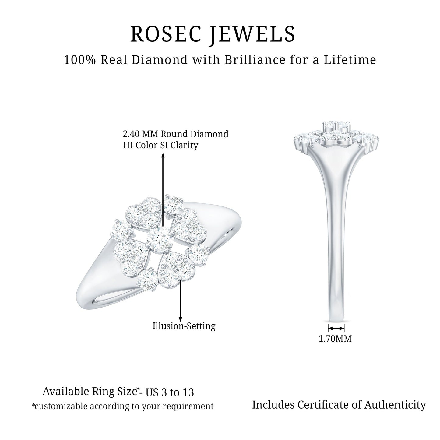 Natural Diamond Flower Engagement Ring in Illusion Set