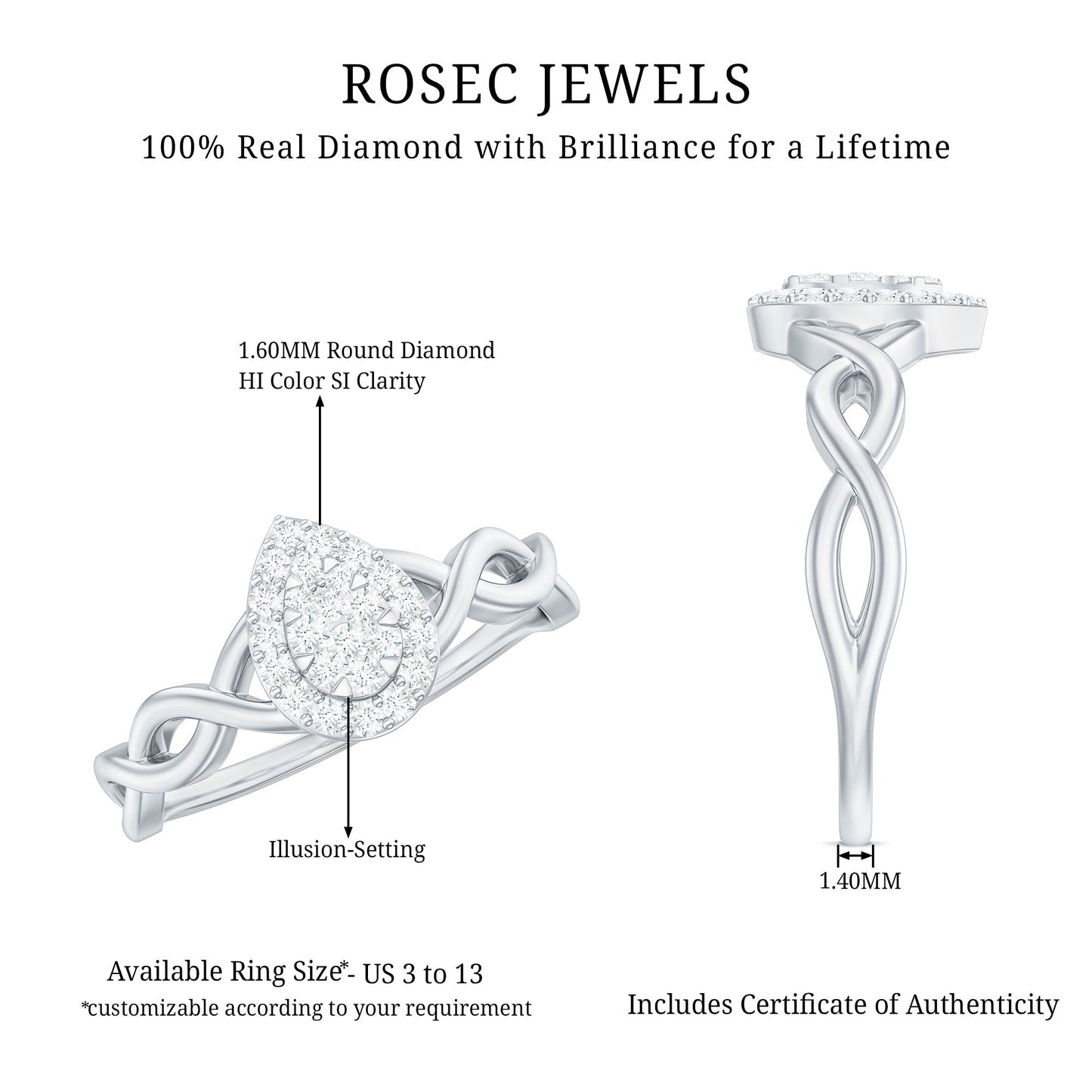 Illusion Set Round Diamond Crossover Engagement Ring