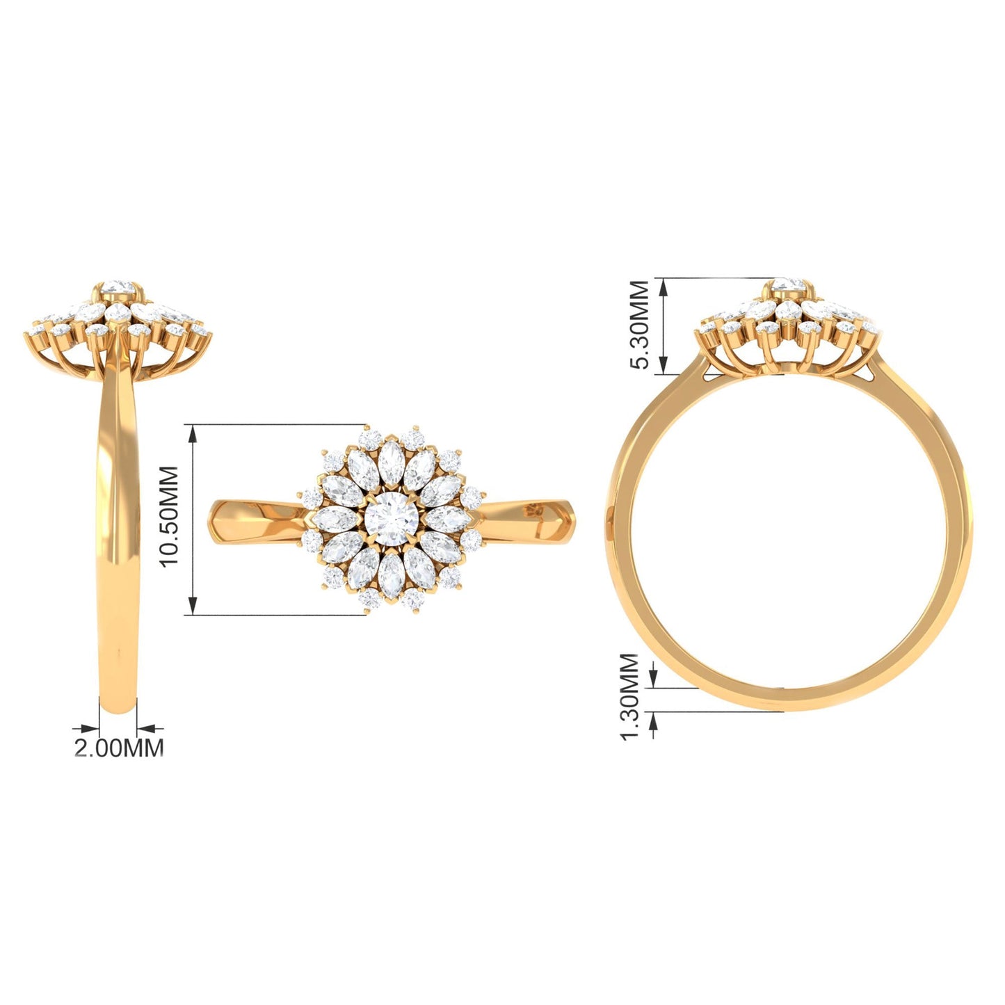 Certified Real Diamond Flower Engagement Ring
