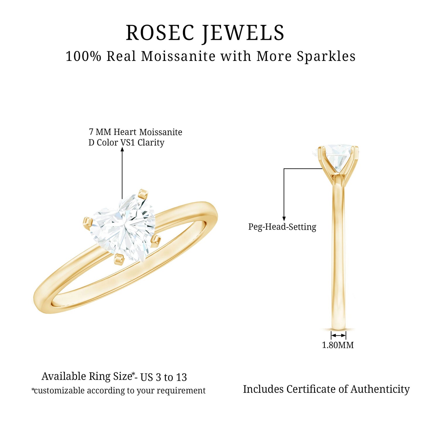 1.5 CT Heart Shape Certified Moissanite Engagement Ring