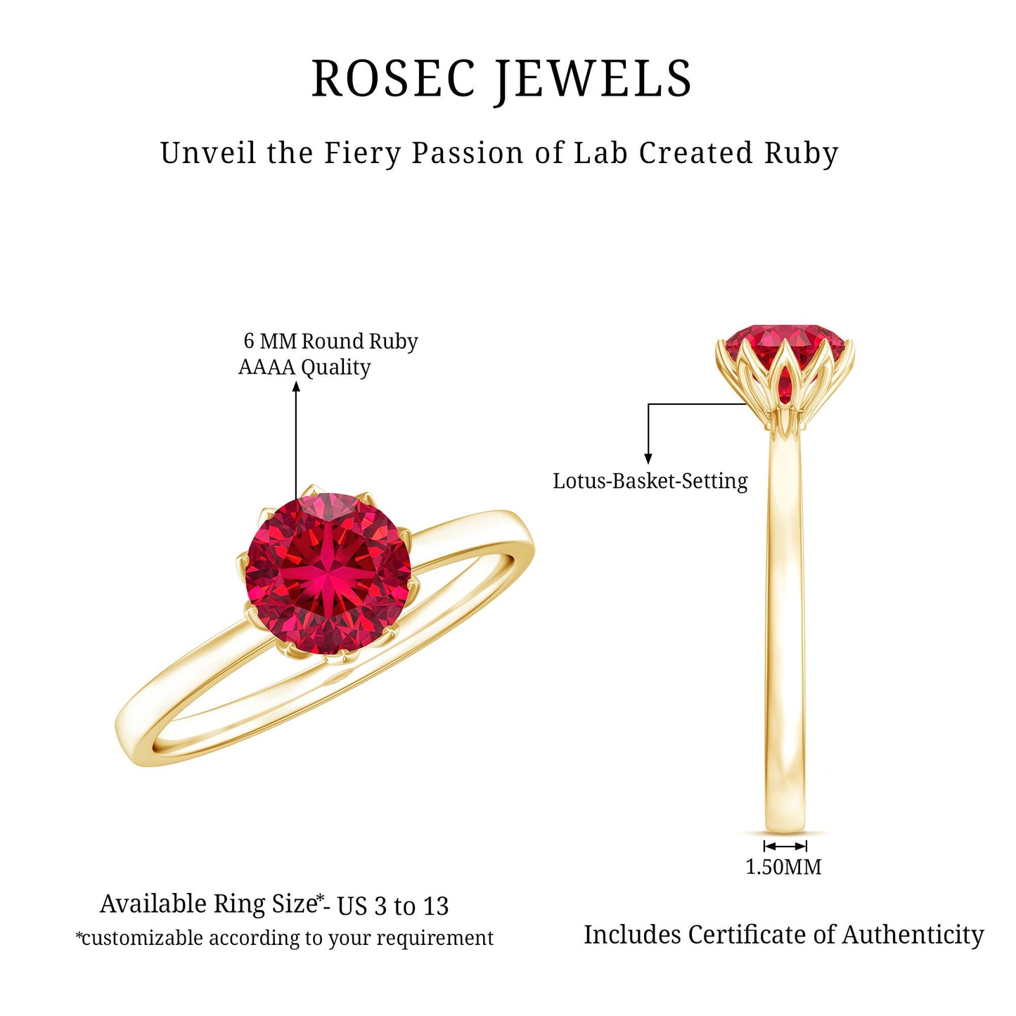 Certified 1.3 Carat Lab Grown Ruby Engagement Ring in Lotus Basket Setting
