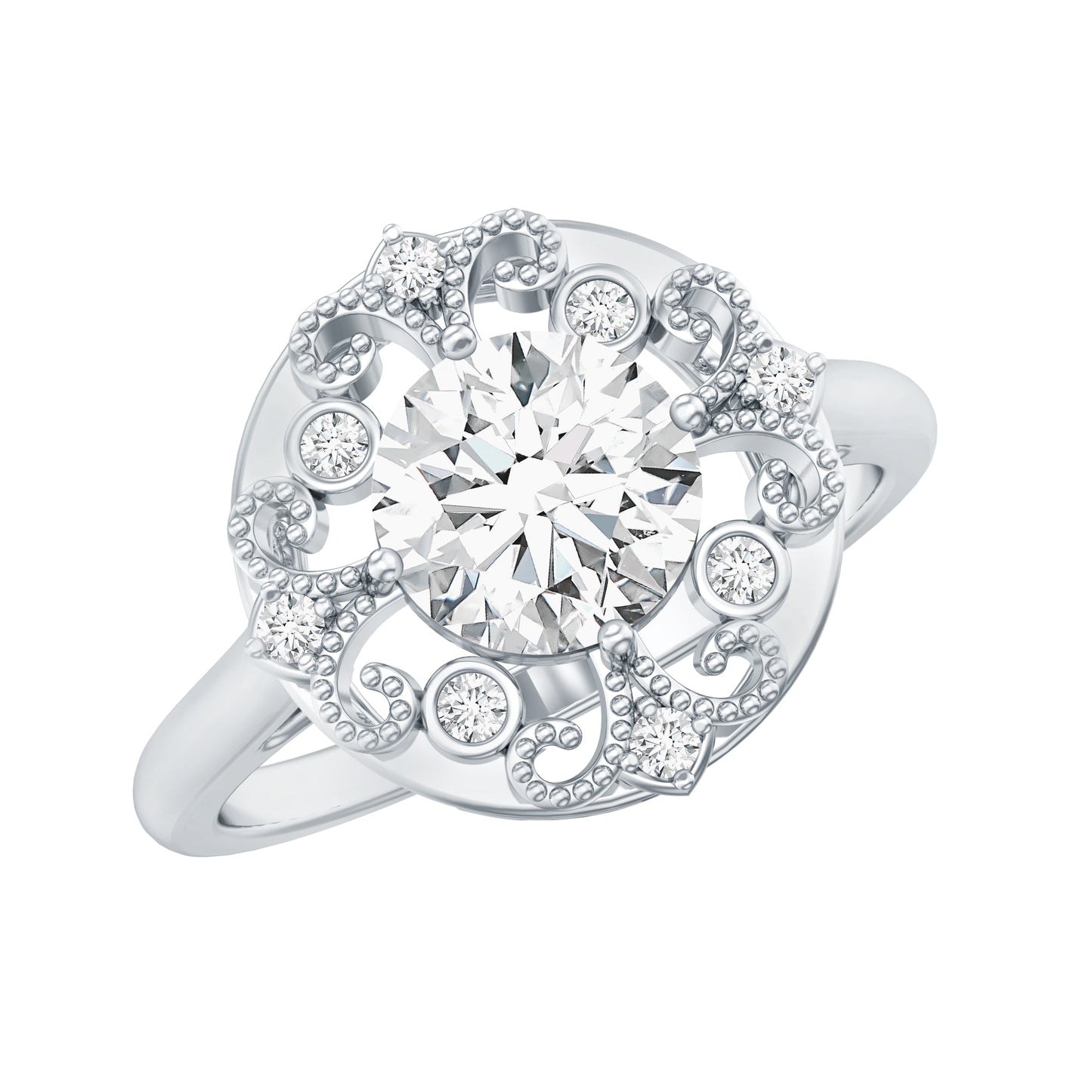 Moissanite Vintage Looking Engagement Ring with Certificate