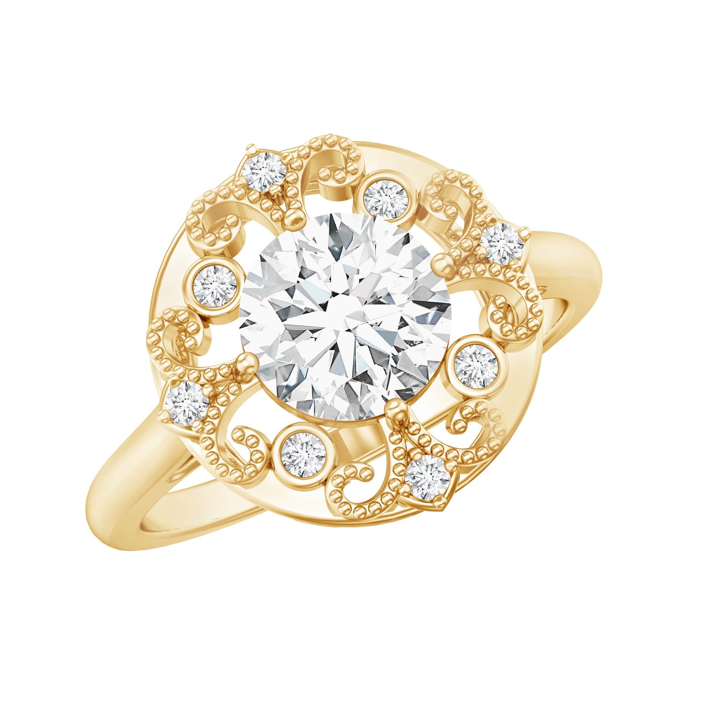 Moissanite Vintage Looking Engagement Ring with Certificate