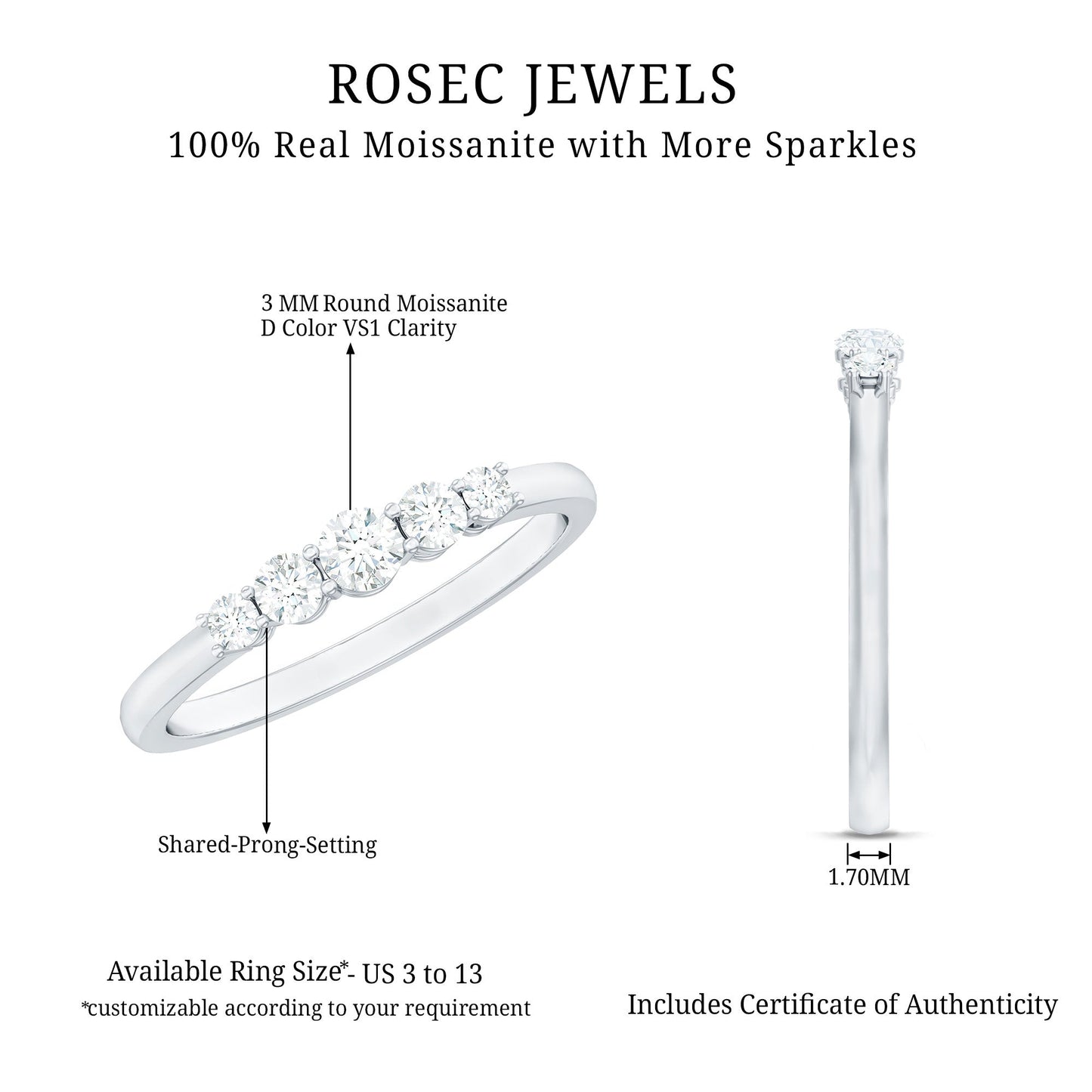 Round Cut Moissanite Five Stone Promise Ring
