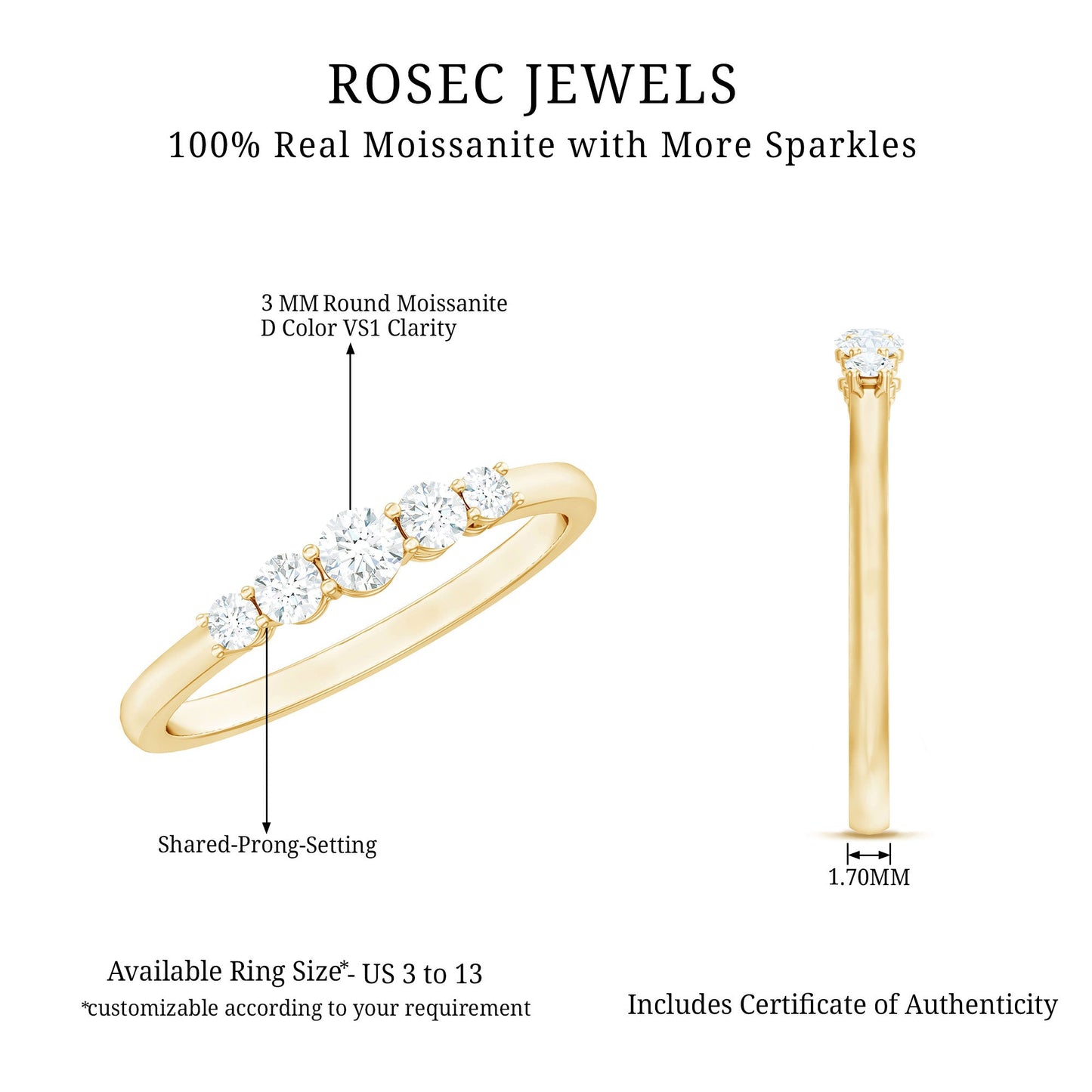 Round Cut Moissanite Five Stone Promise Ring