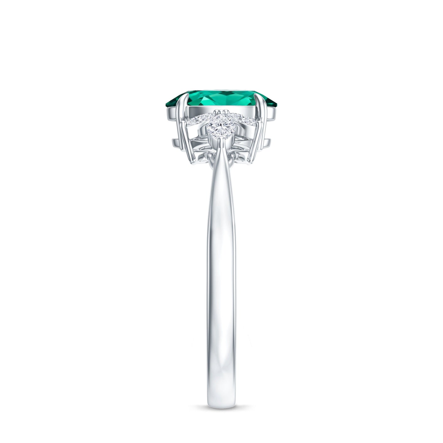 1.2 Carat Lab Created Emerald Oval Engagement Ring with Diamond Trio