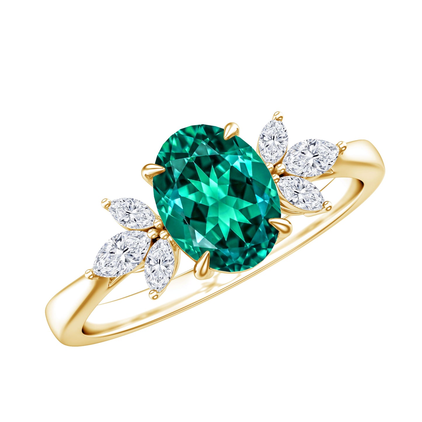 1.2 Carat Lab Created Emerald Oval Engagement Ring with Diamond Trio