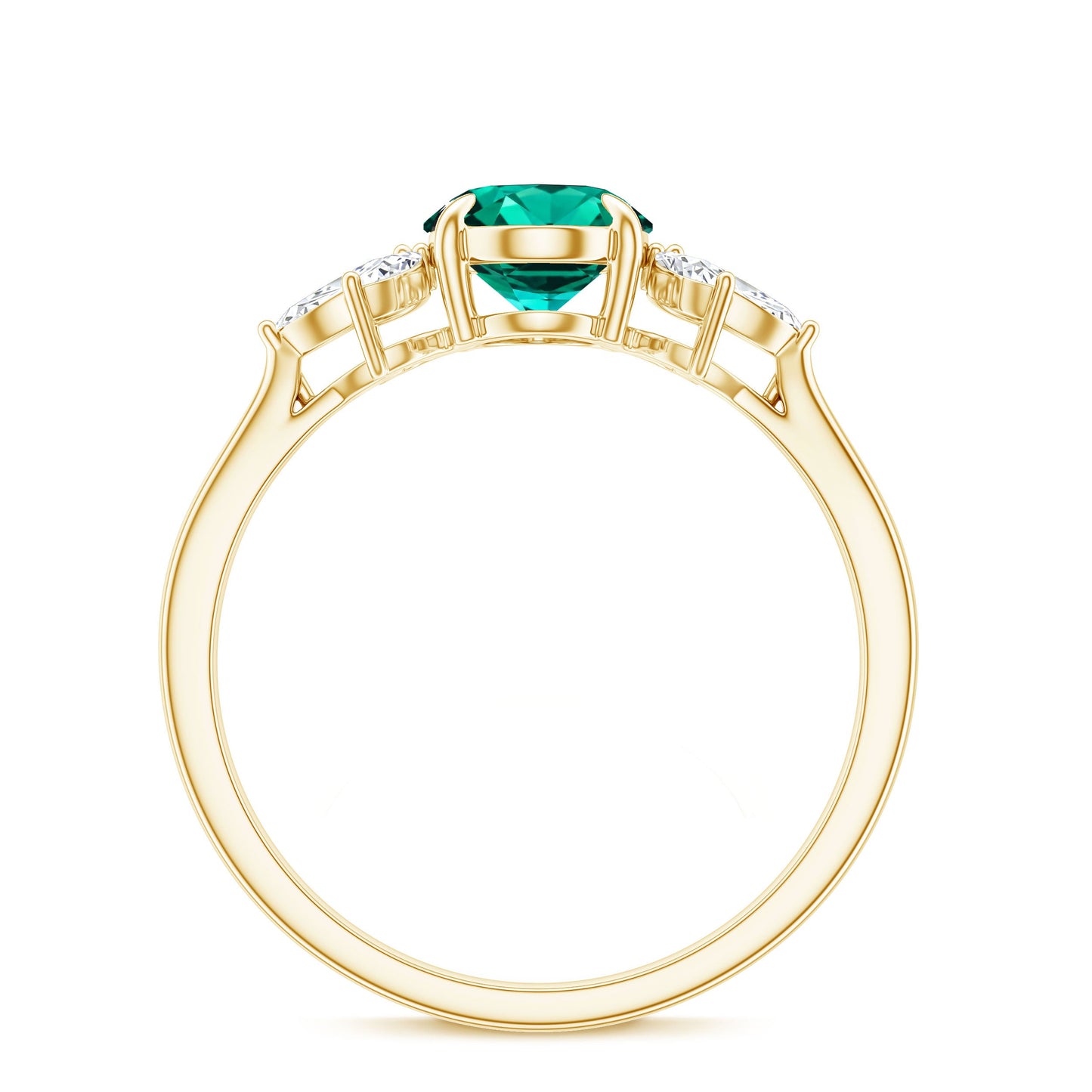 1.2 Carat Lab Created Emerald Oval Engagement Ring with Diamond Trio