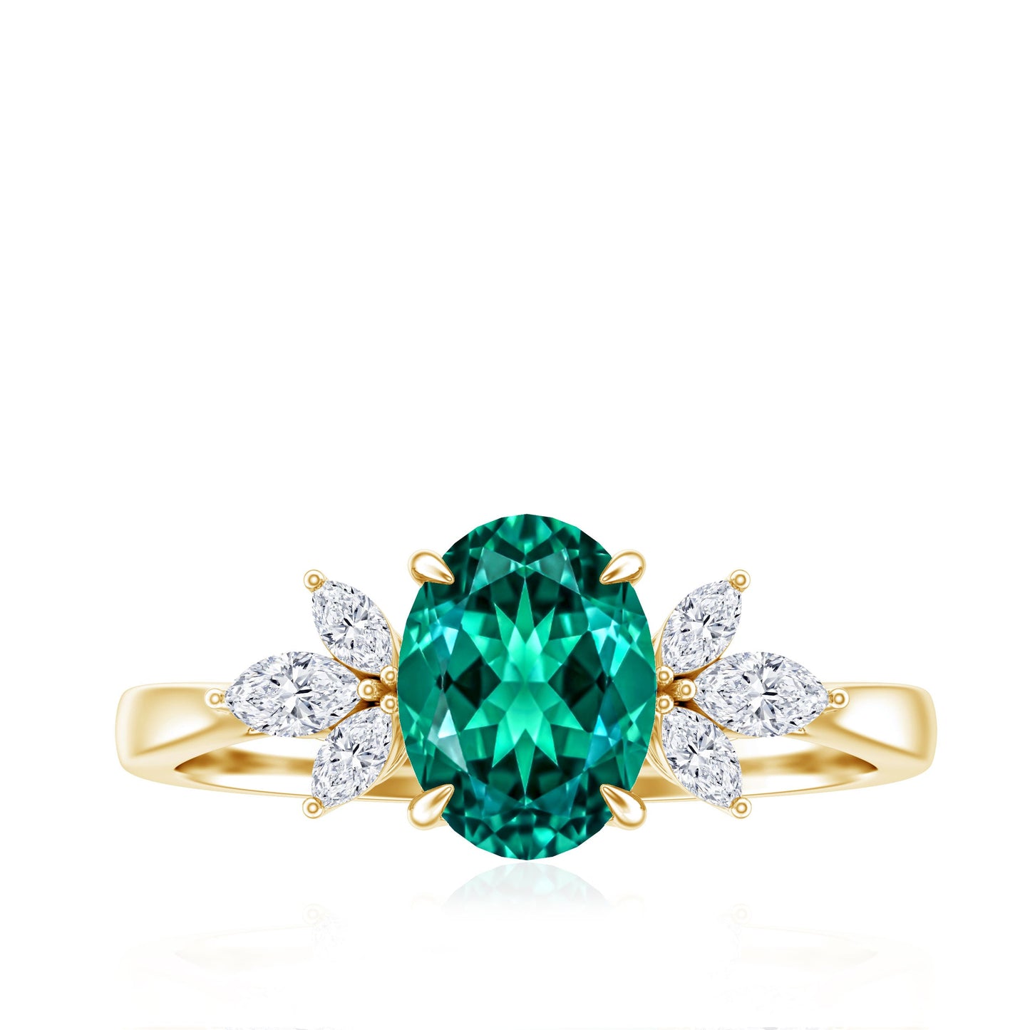 1.2 Carat Lab Created Emerald Oval Engagement Ring with Diamond Trio