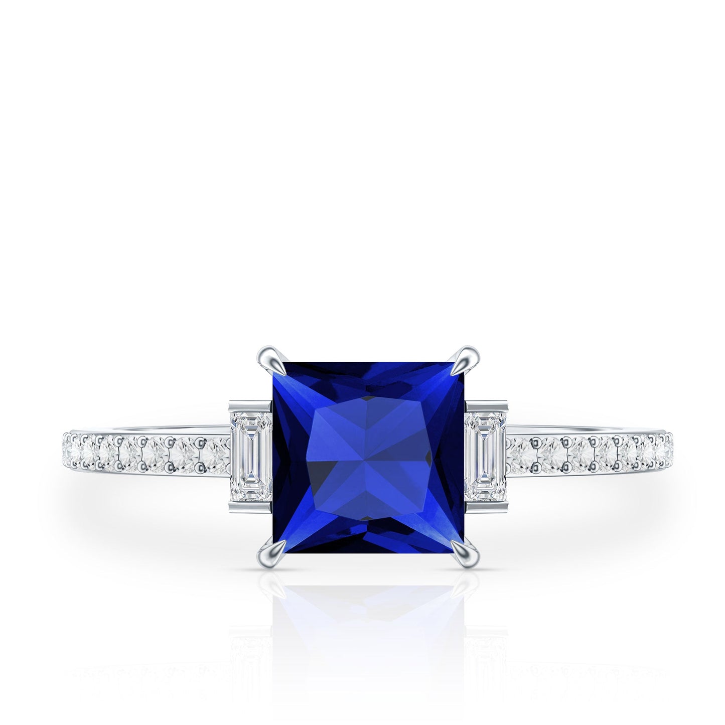 Certified 1.5 Carat Lab Blue Sapphire Princess Cut Engagement Ring with Diamond