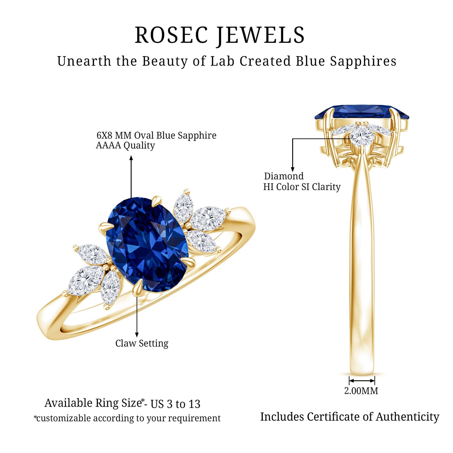 Certified 1.5 Carat Lab Grown Blue Sapphire Oval Engagement Ring with Diamond Trio