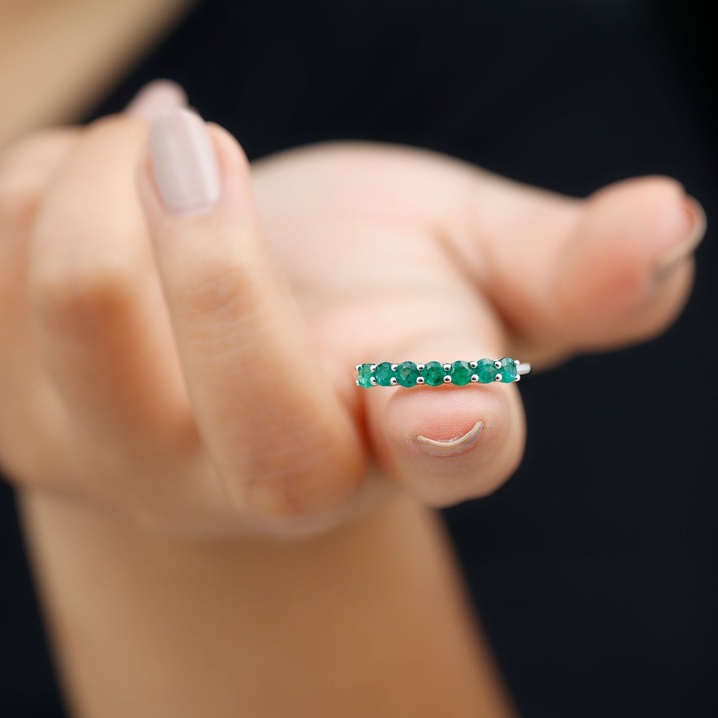 Certified 7 Stone Emerald Half Eternity Band for Women
