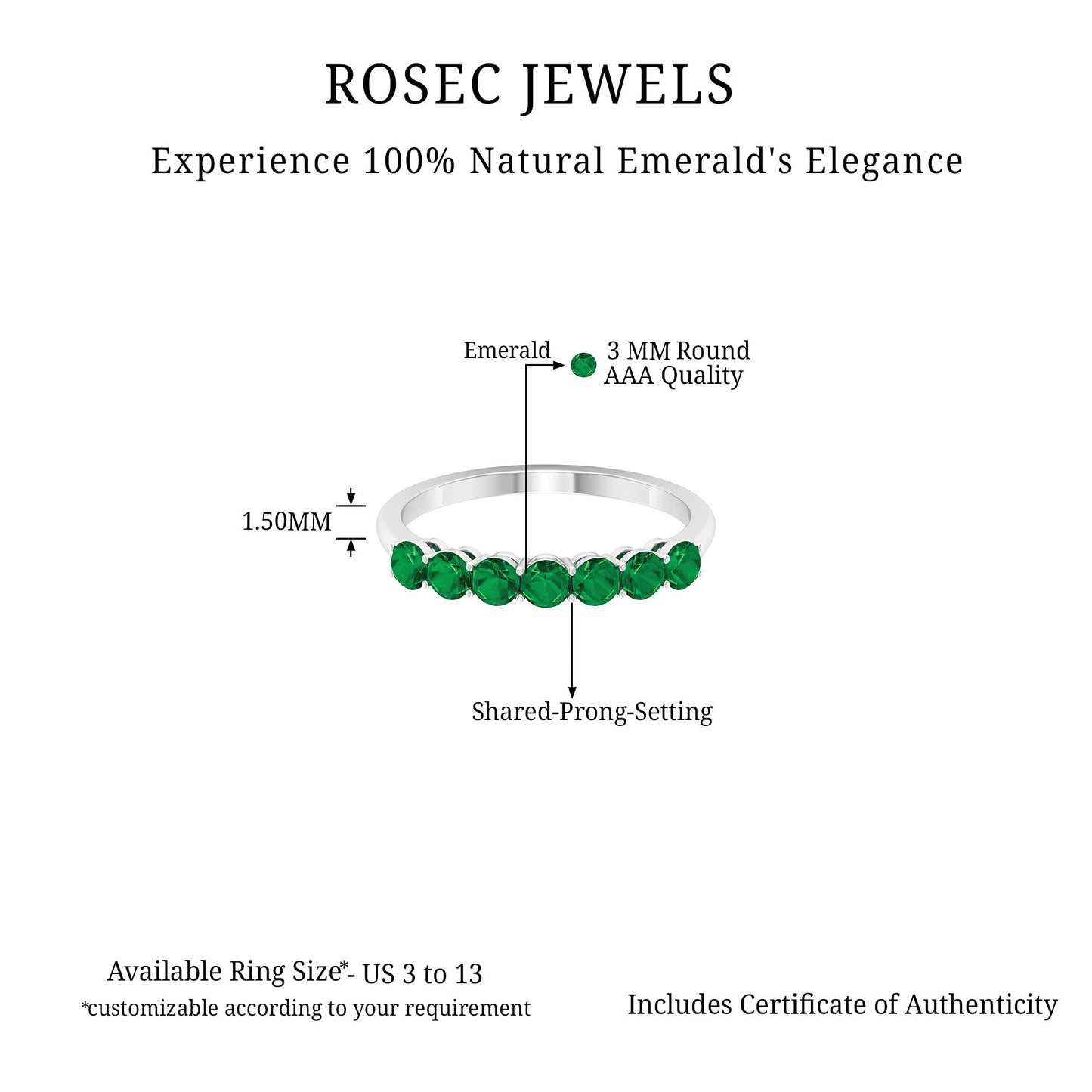 Certified 7 Stone Emerald Half Eternity Band for Women