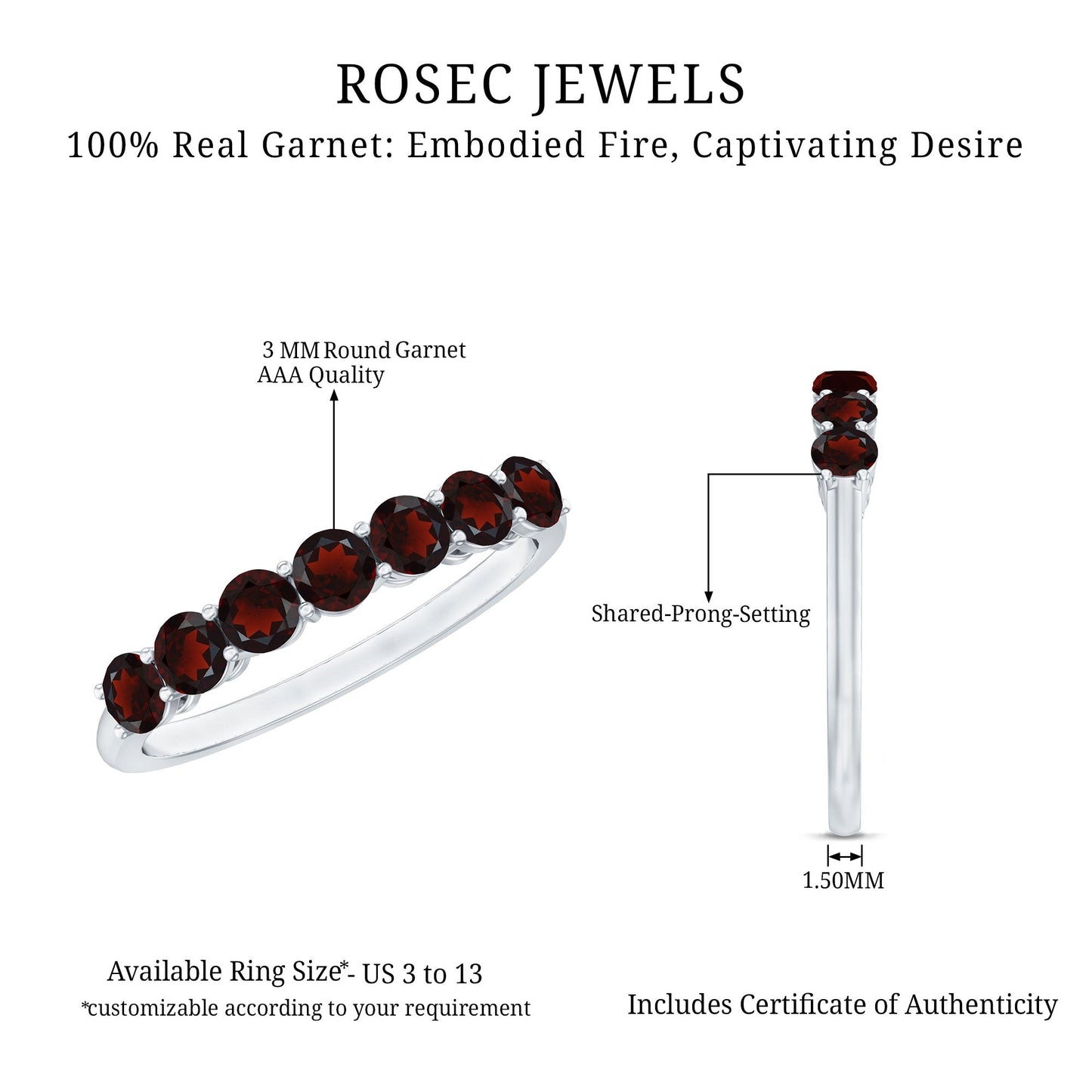 Certified Natural Garnet Half Eternity Ring for Anniversary