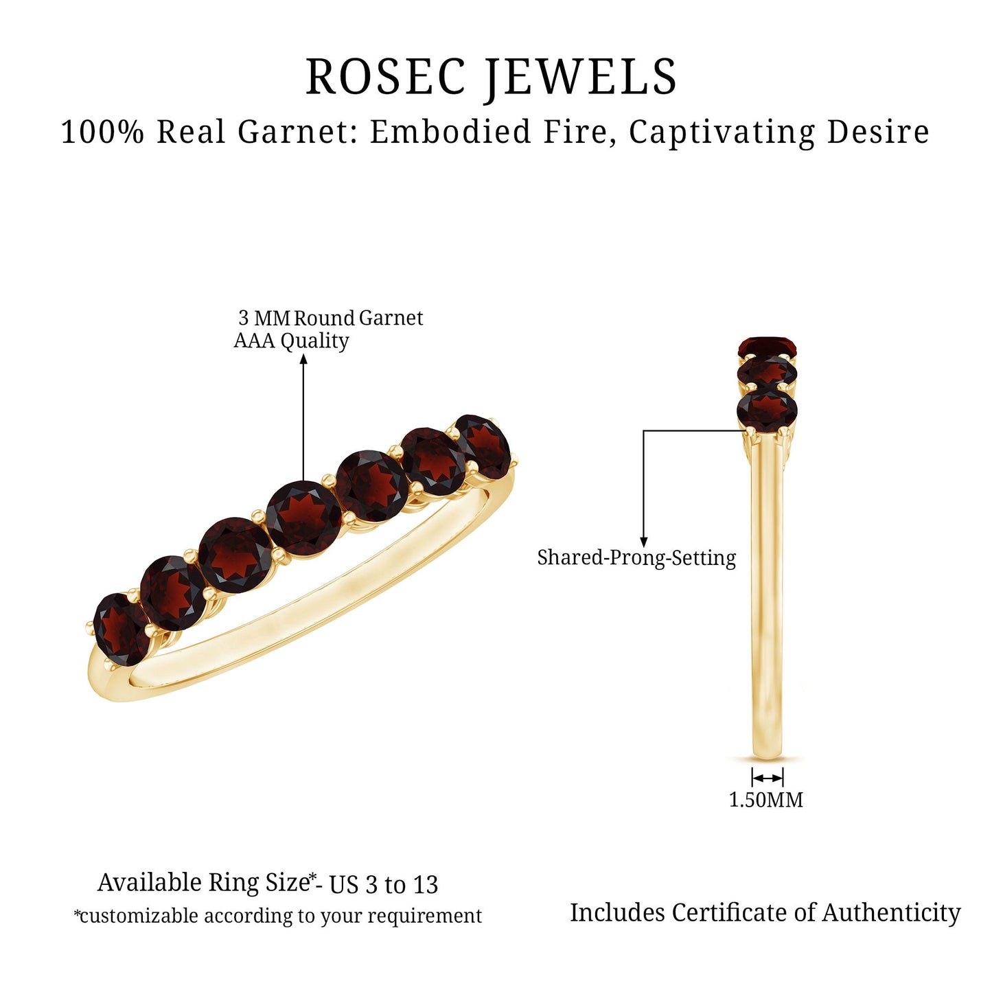 Certified Natural Garnet Half Eternity Ring for Anniversary