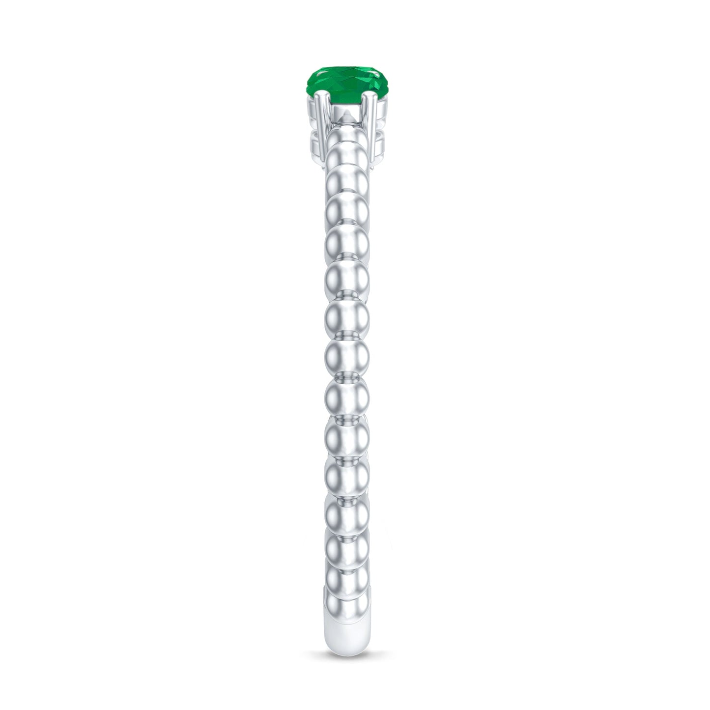Certified Real Emerald 3 Stone Promise Ring with Beaded Detailing
