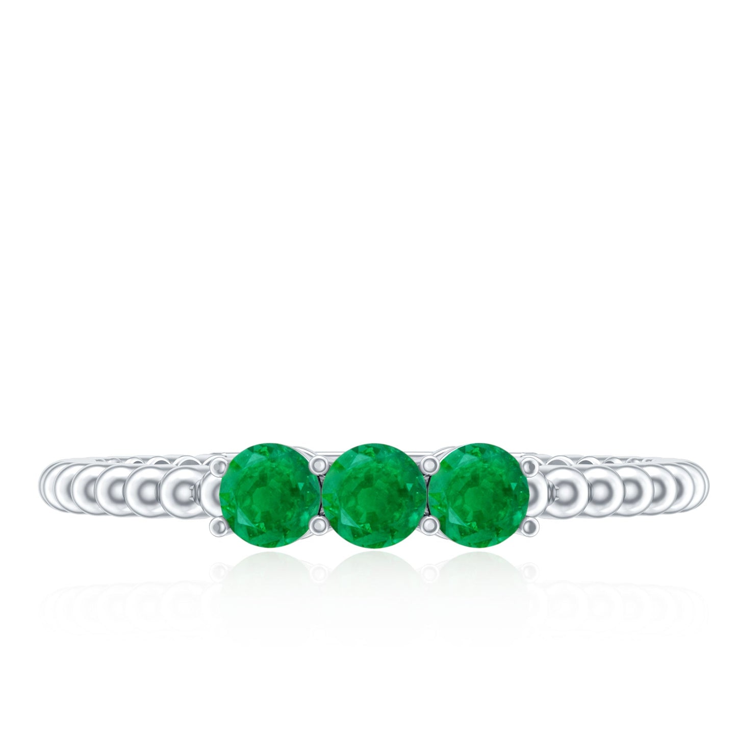 Certified Real Emerald 3 Stone Promise Ring with Beaded Detailing