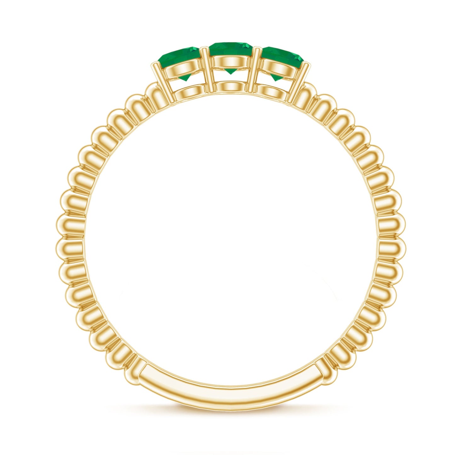 Certified Real Emerald 3 Stone Promise Ring with Beaded Detailing