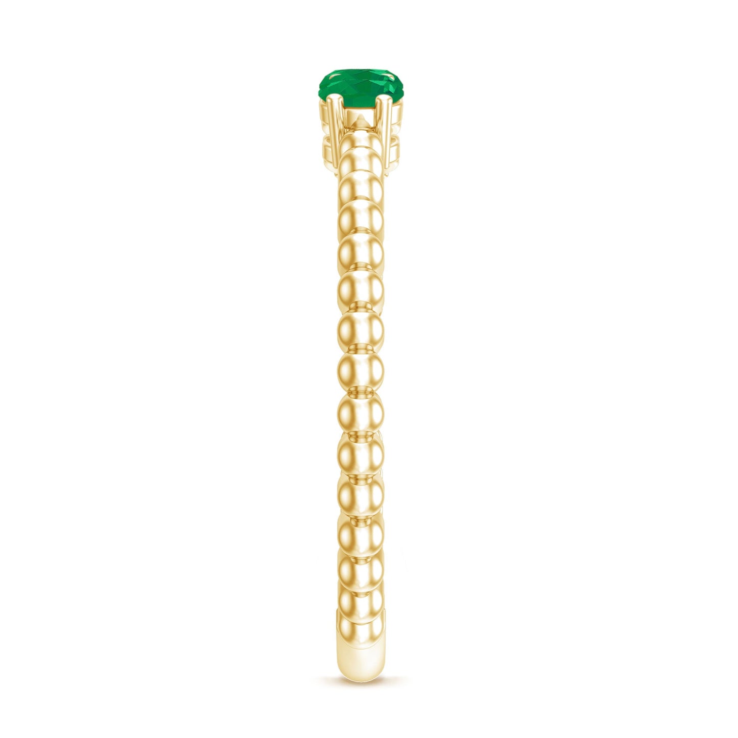 Certified Real Emerald 3 Stone Promise Ring with Beaded Detailing
