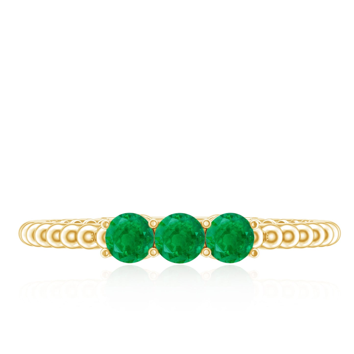 Certified Real Emerald 3 Stone Promise Ring with Beaded Detailing