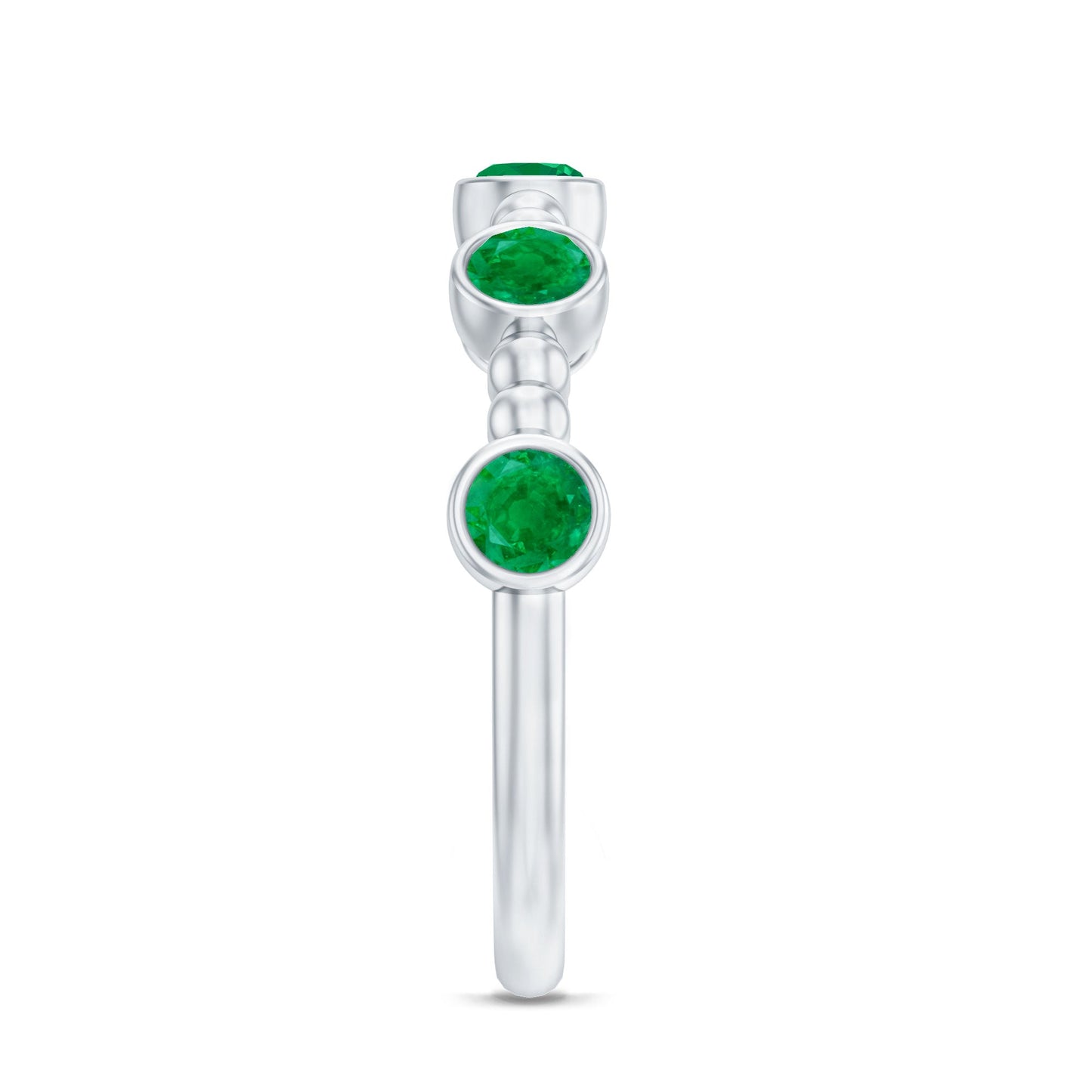 Bezel Set Emerald Half Eternity Ring with Beaded Design