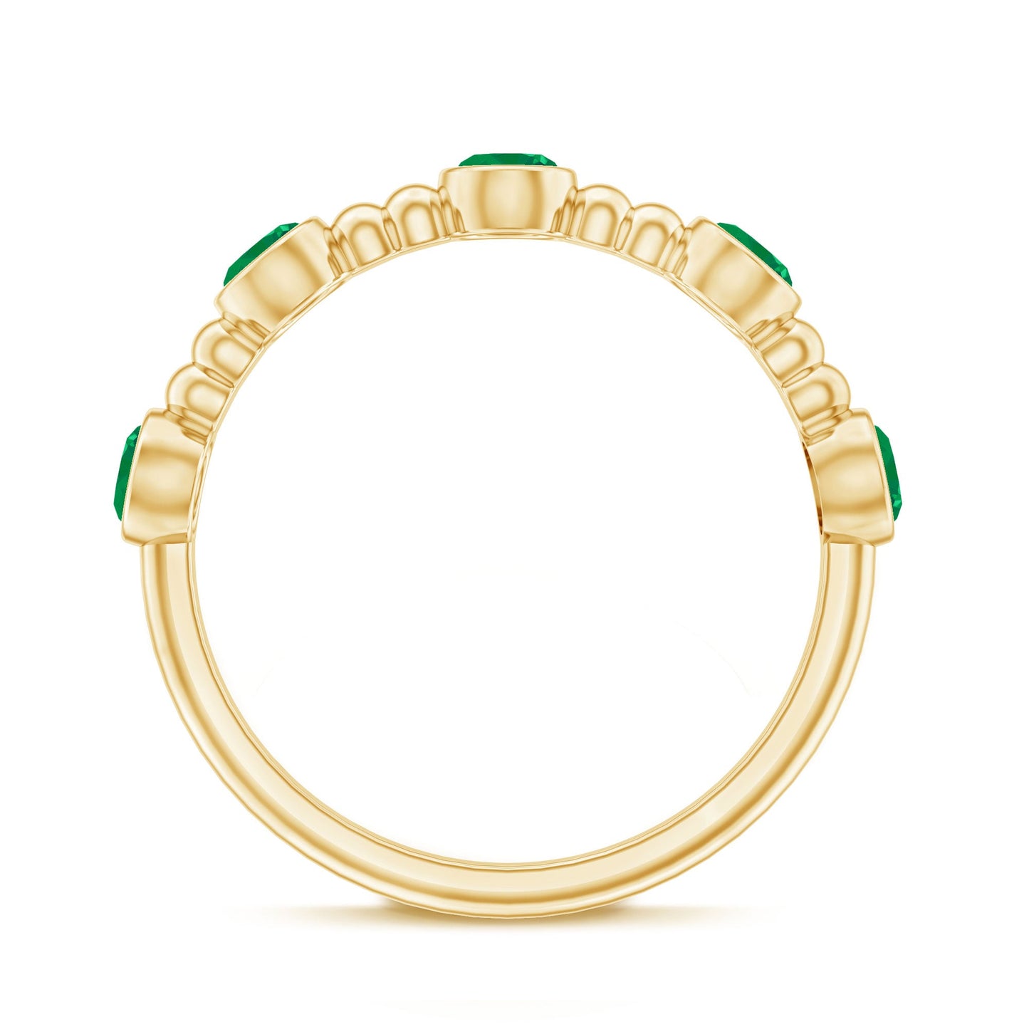 Bezel Set Emerald Half Eternity Ring with Beaded Design