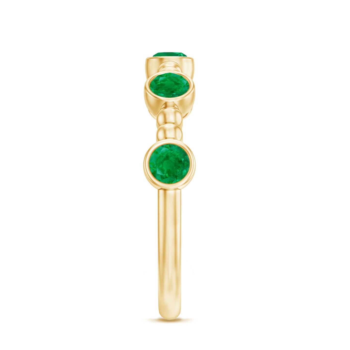 Bezel Set Emerald Half Eternity Ring with Beaded Design