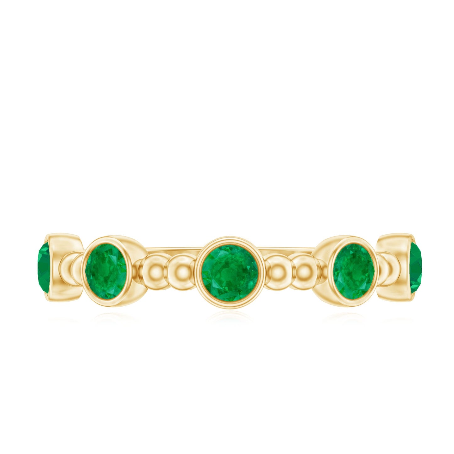 Bezel Set Emerald Half Eternity Ring with Beaded Design