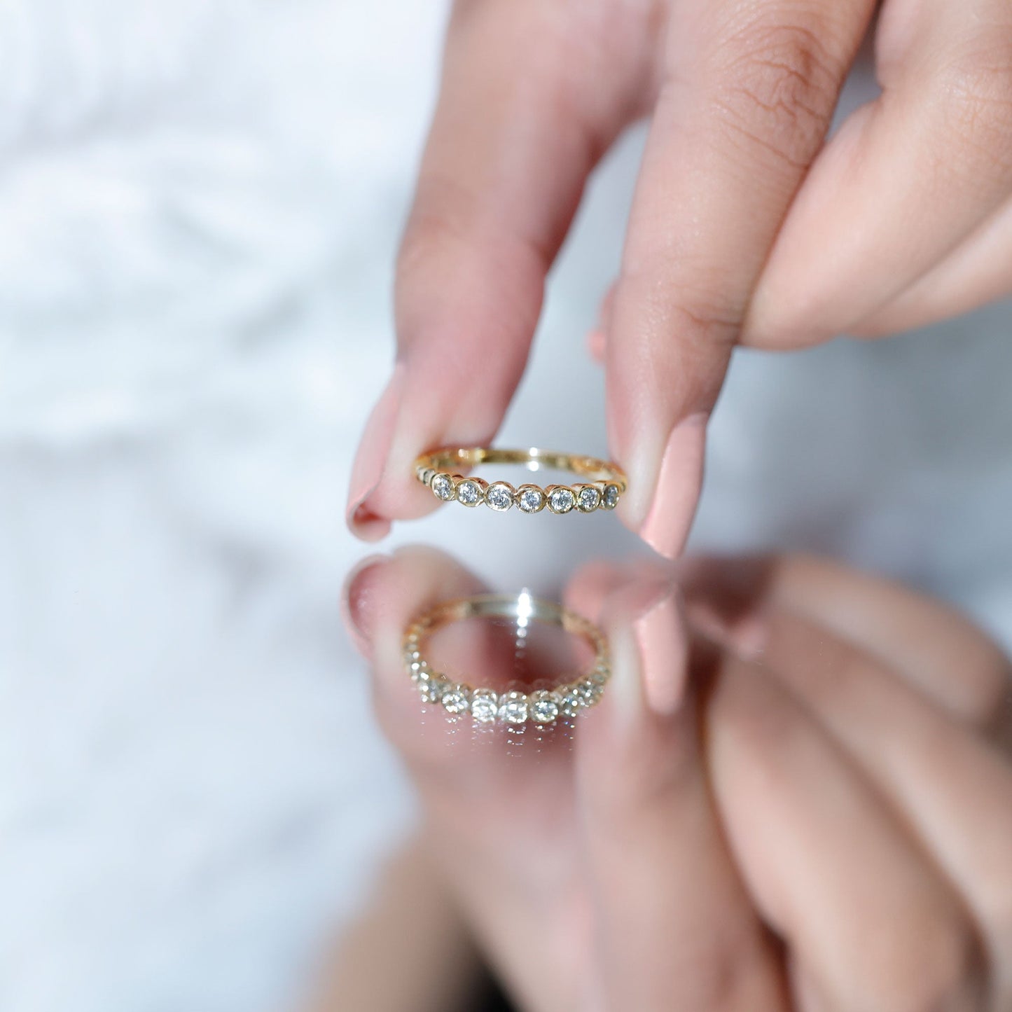Bezel Set Round Diamond Half Eternity Ring