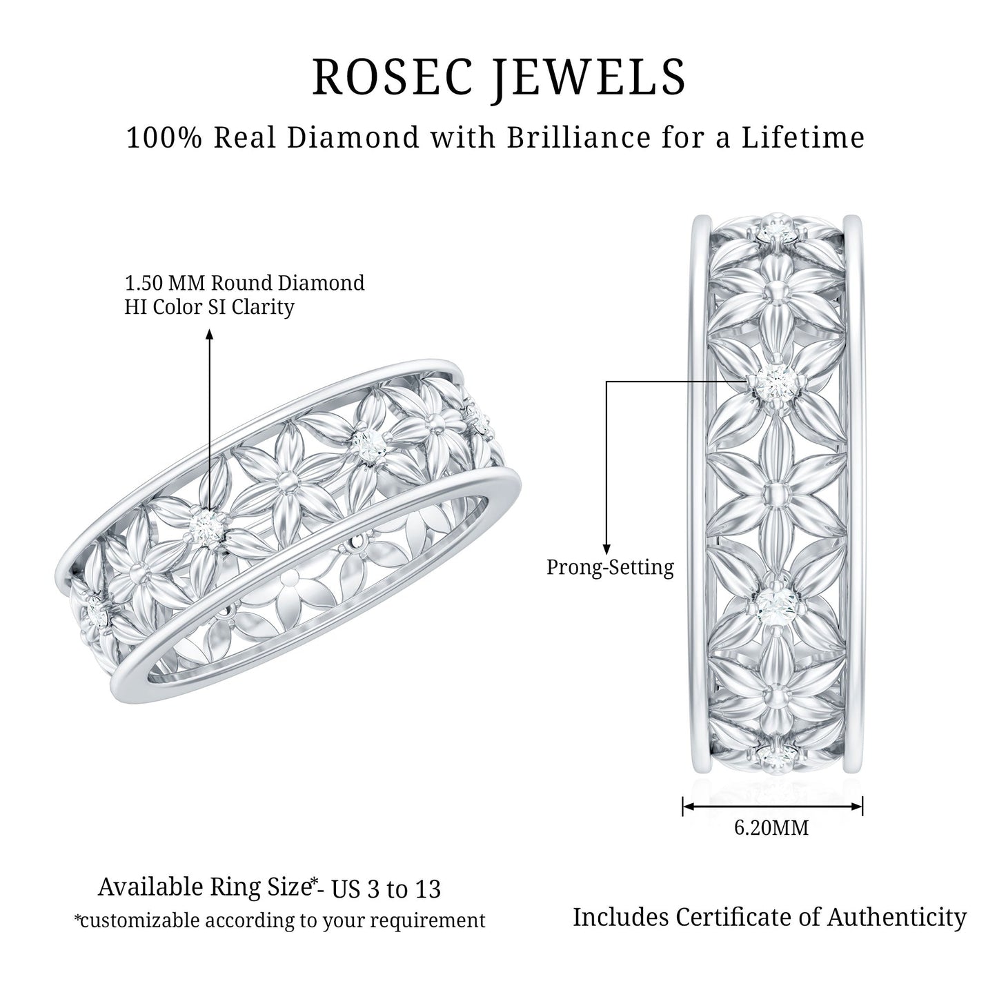 Real Diamond Flower Wedding Band for Women