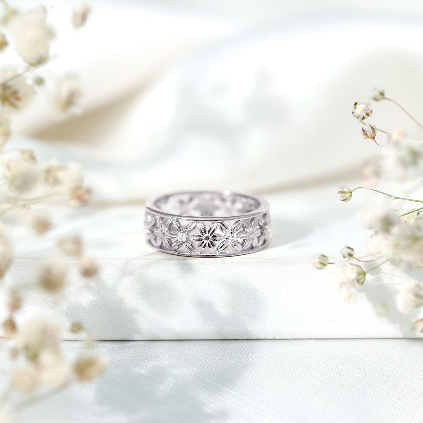 Real Diamond Flower Wedding Band for Women