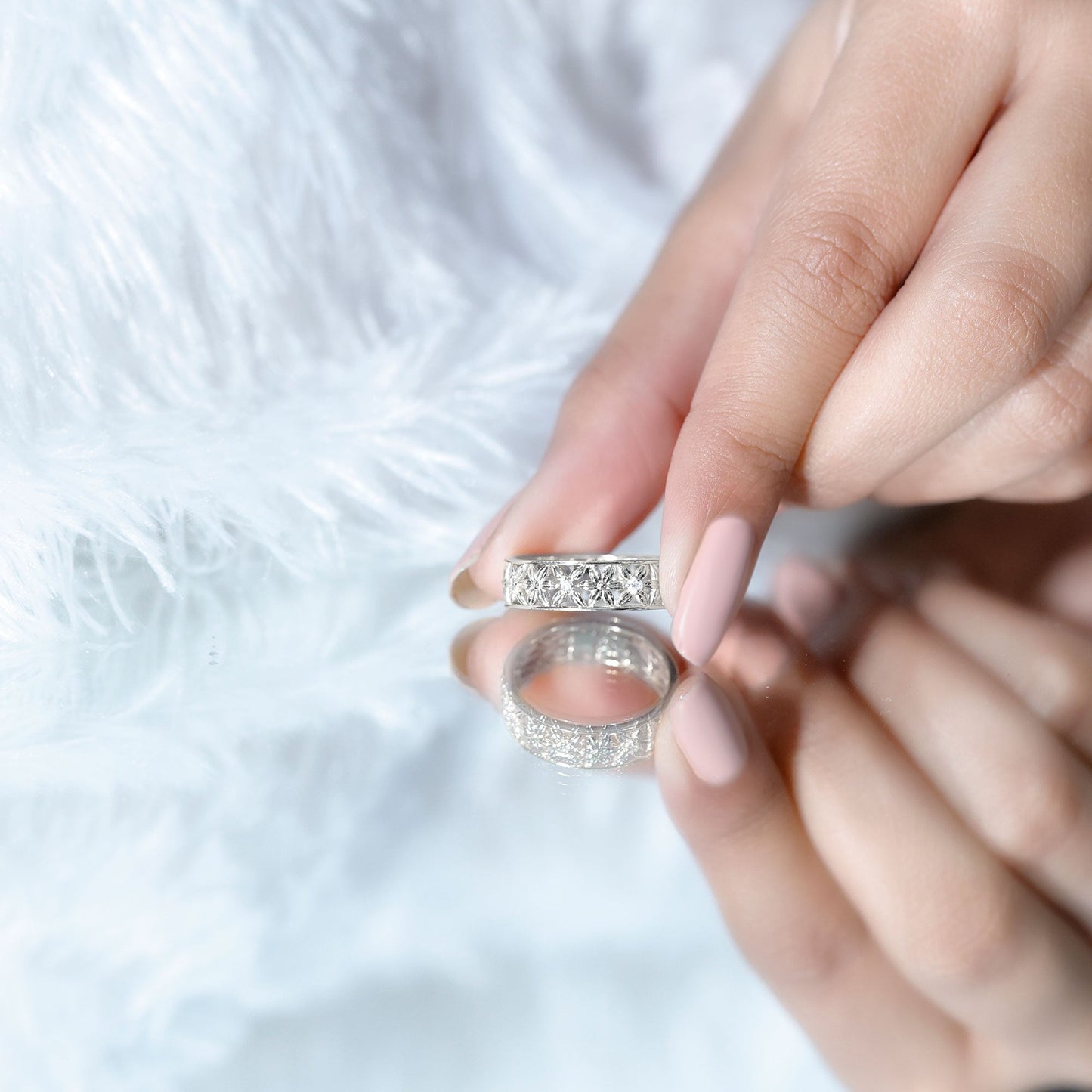 Real Diamond Flower Wedding Band for Women