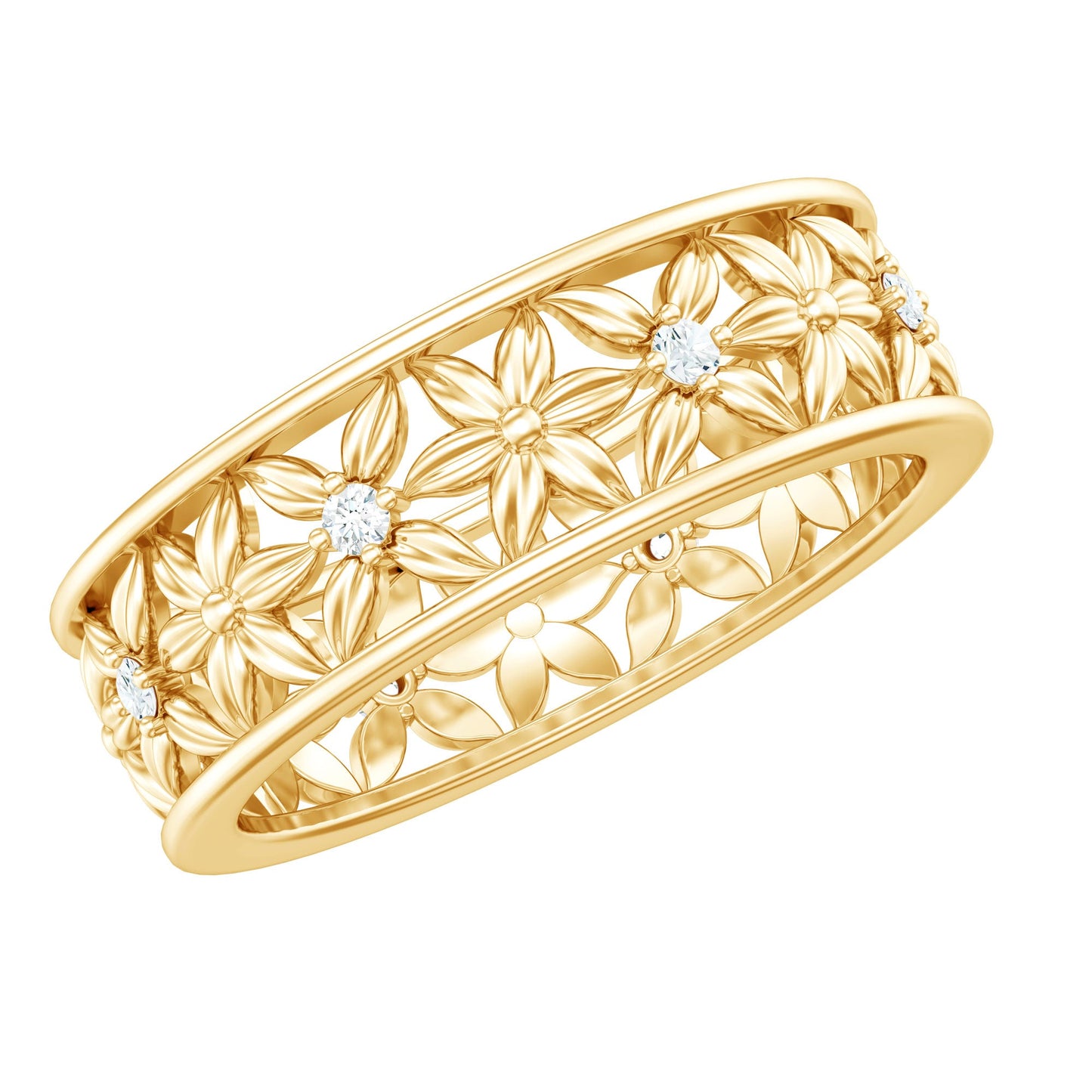 Real Diamond Flower Wedding Band for Women