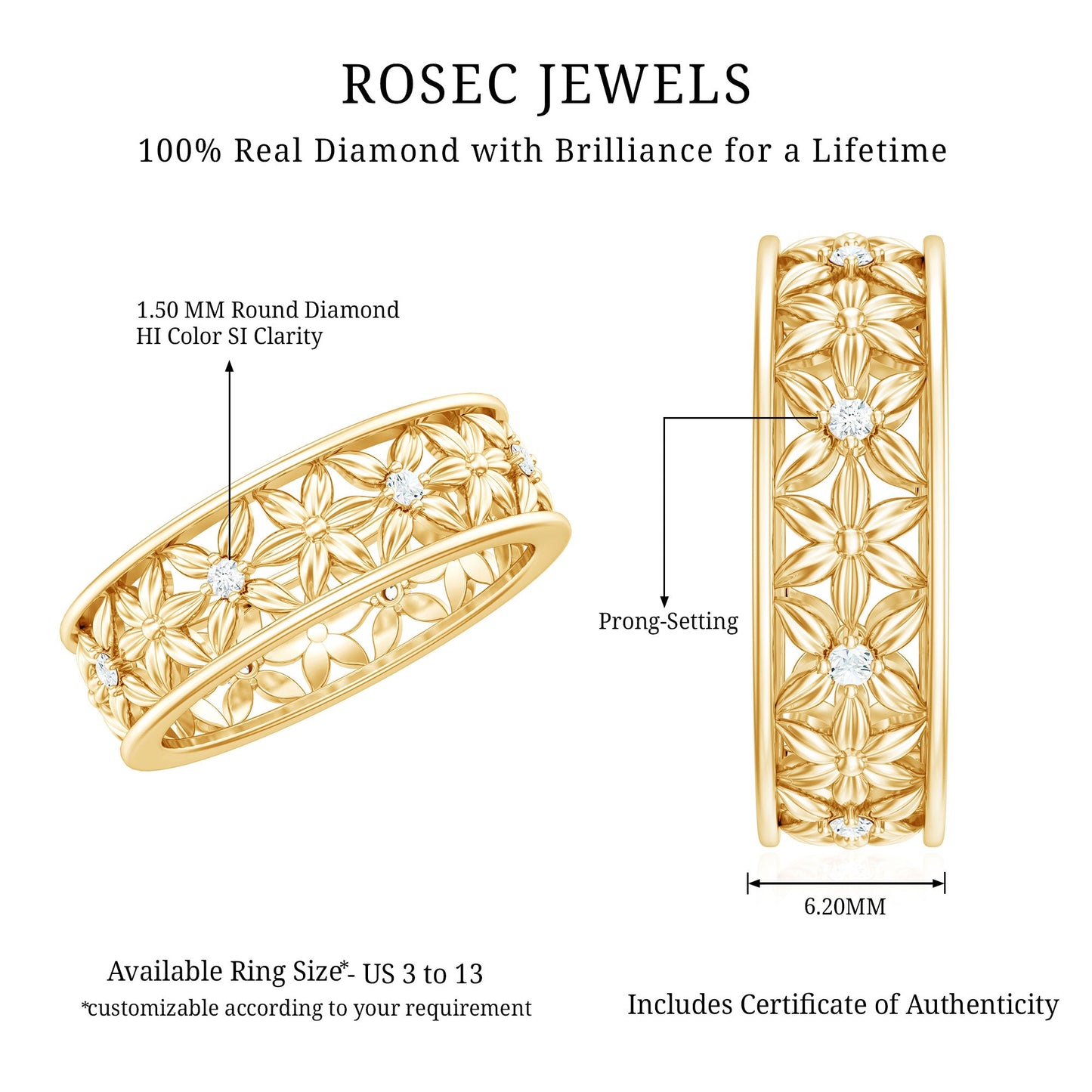 Real Diamond Flower Wedding Band for Women