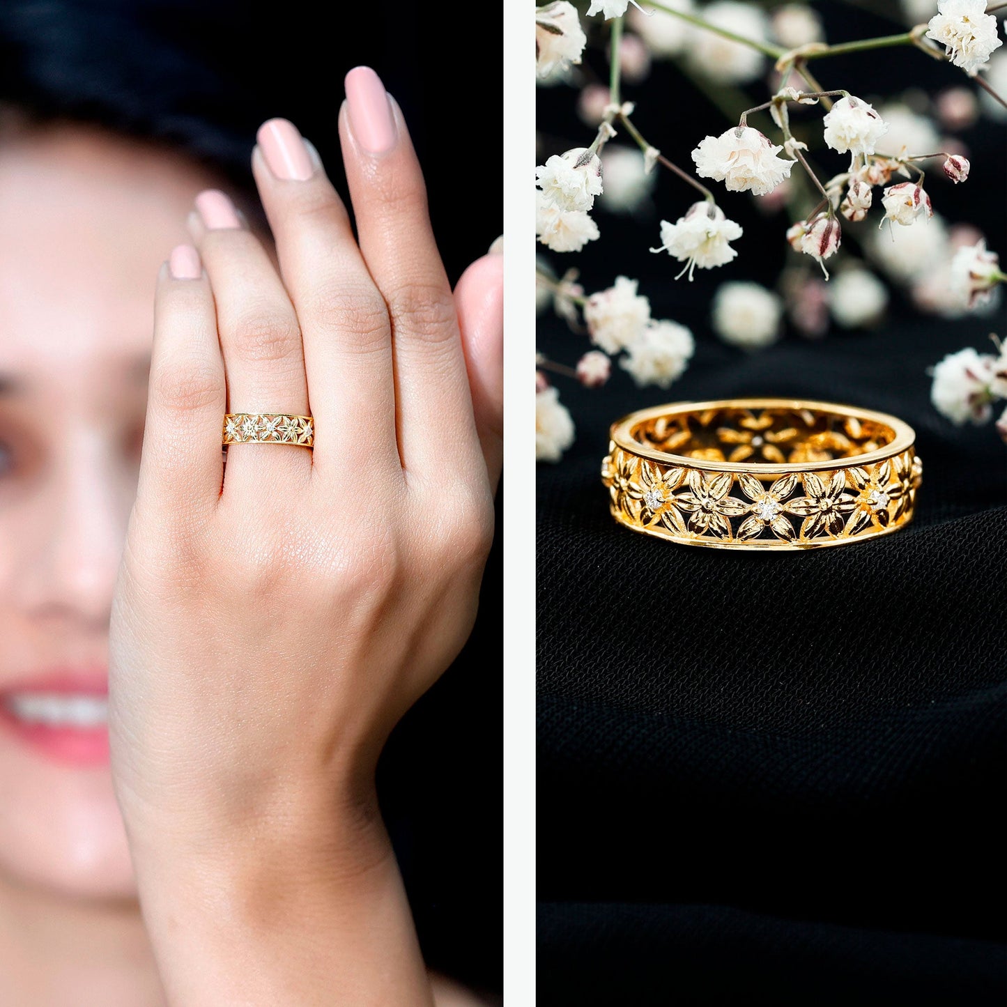 Real Diamond Flower Wedding Band for Women