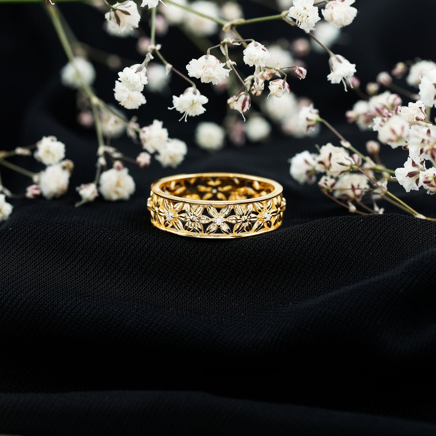 Real Diamond Flower Wedding Band for Women