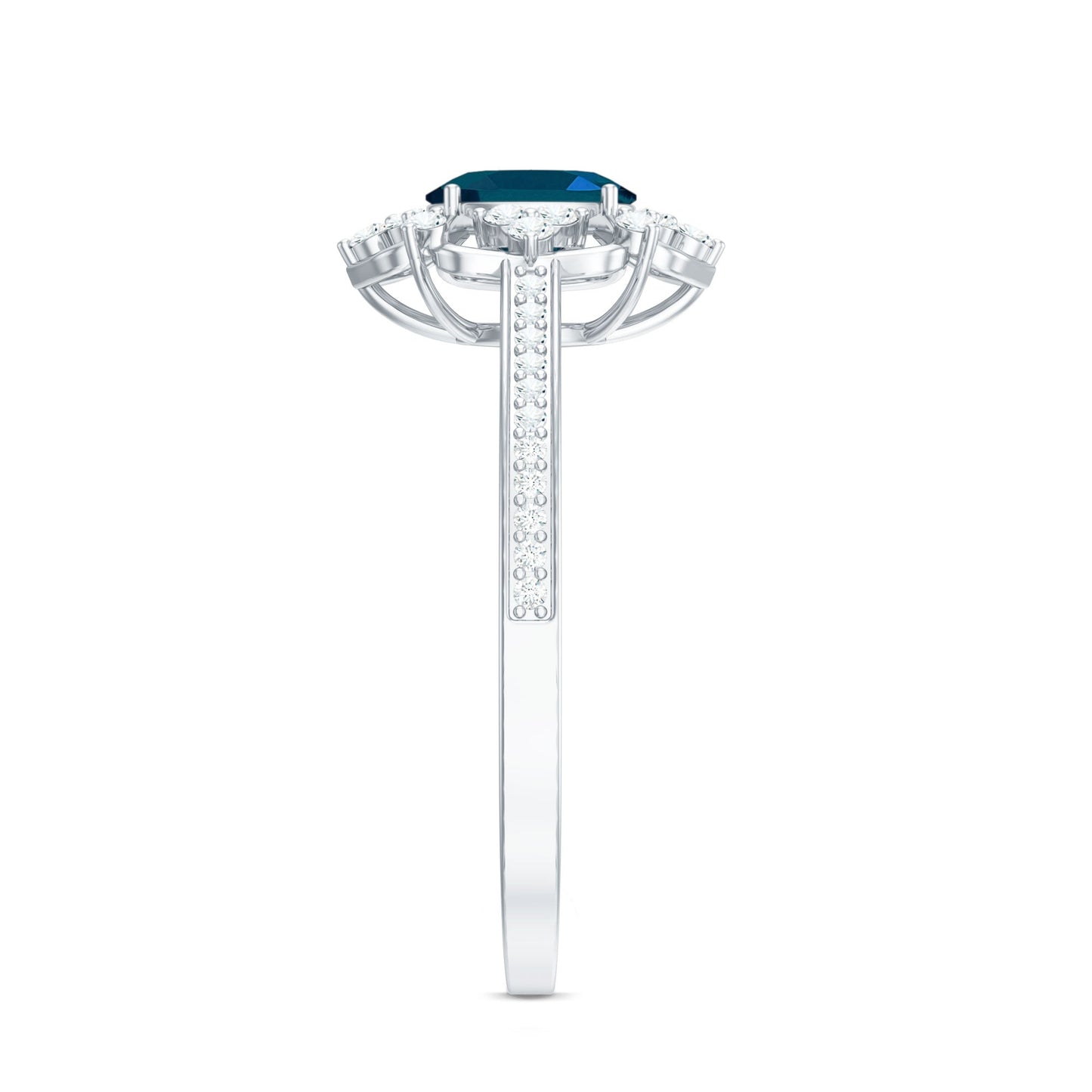0.4 Carat Oval Cut London Blue Topaz Vintage Engagement Ring with Diamond