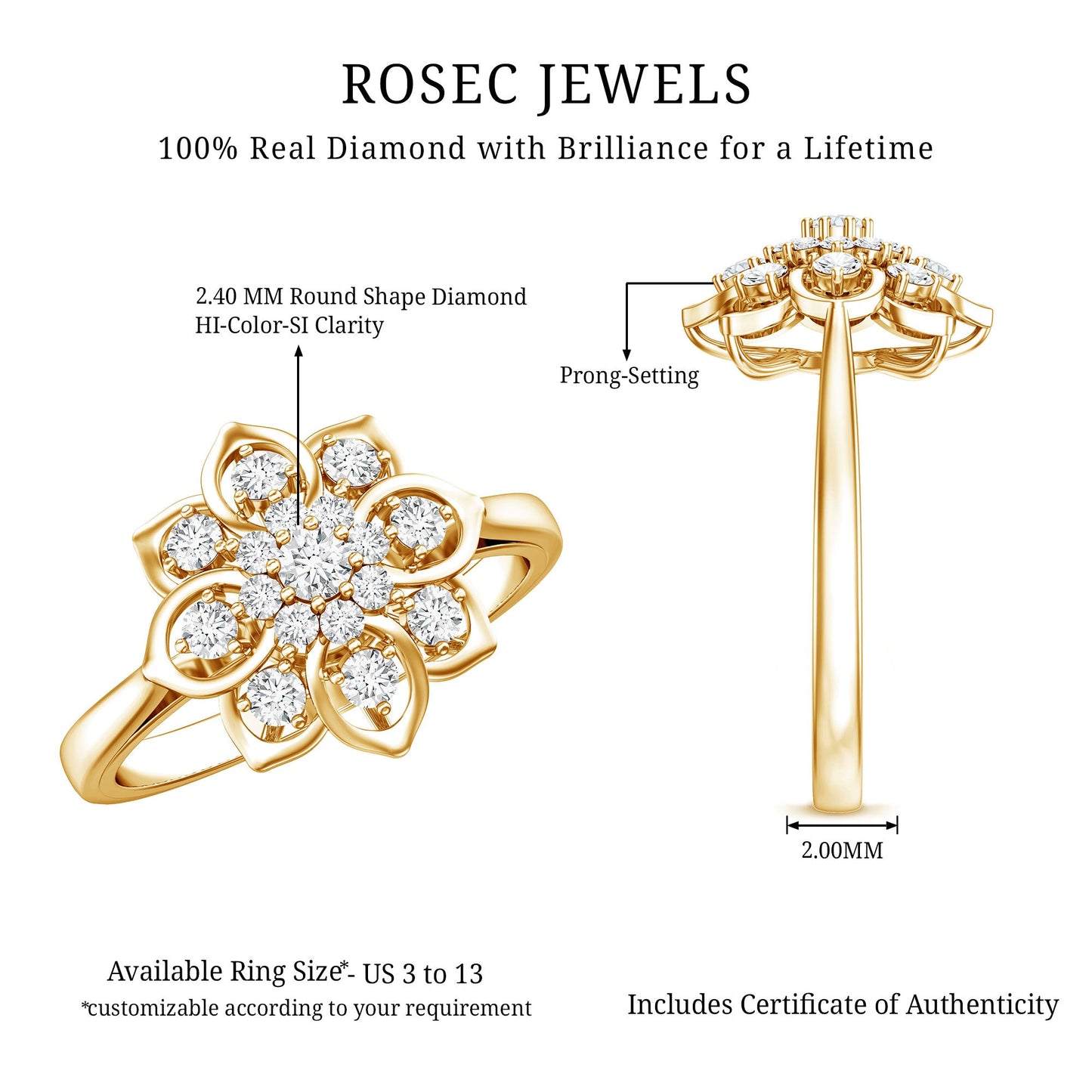 Certified Natural Diamond Flower Engagement Ring