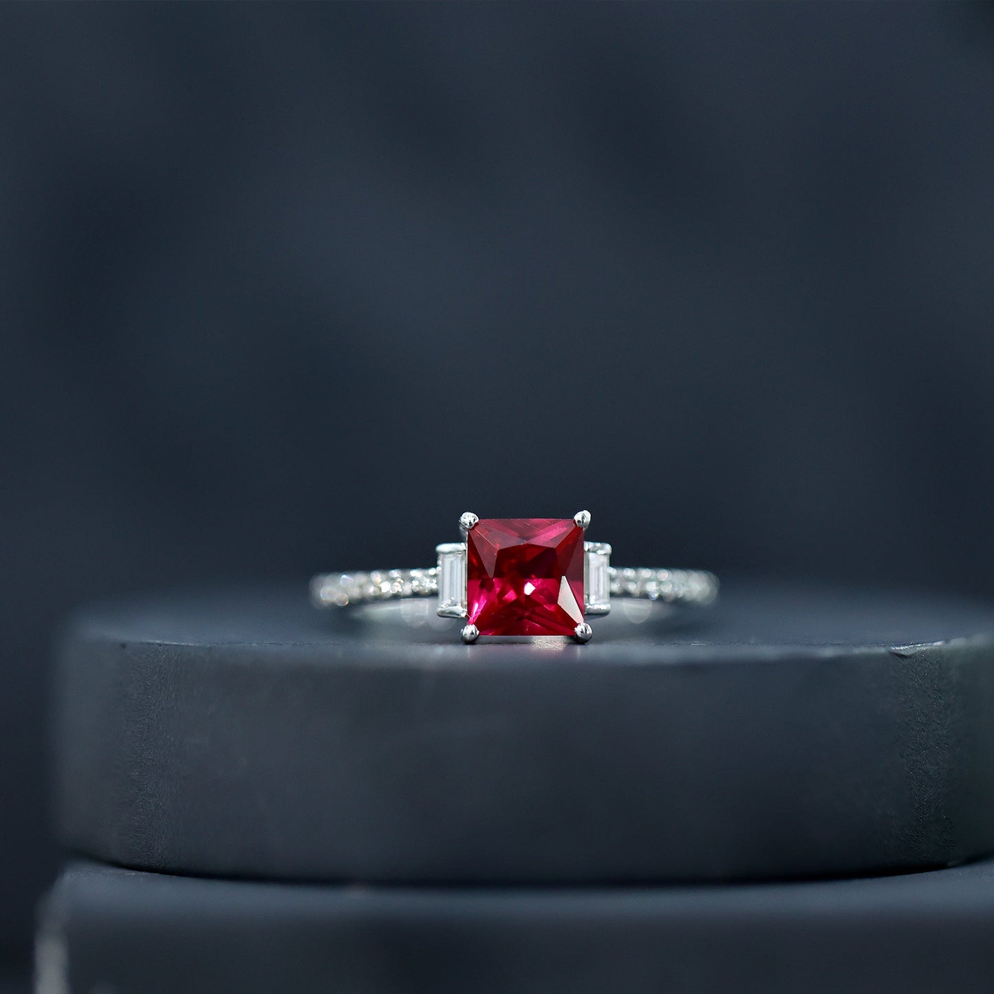 1.5 Carat Princess Cut Lab Created Ruby Engagement Ring With Diamond