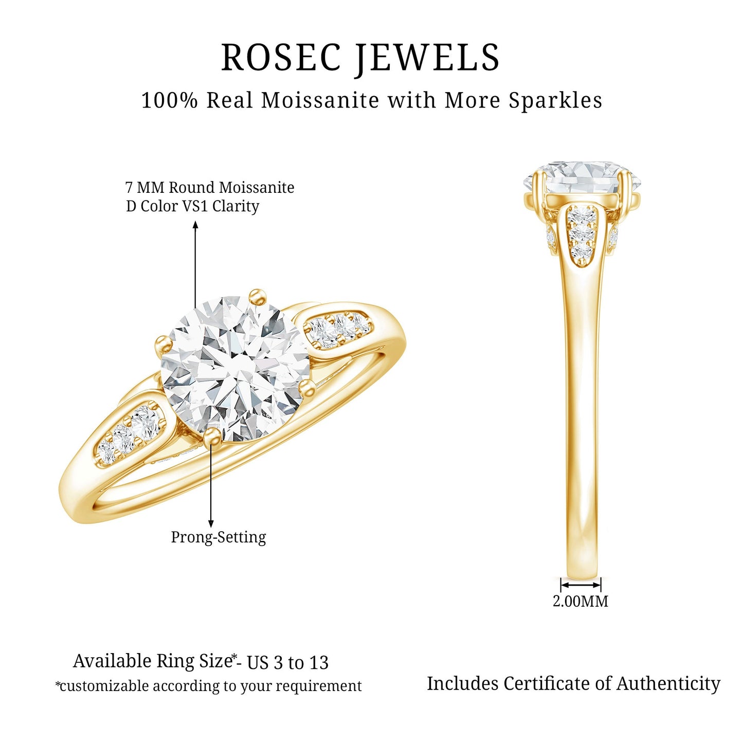 Brilliant Cut D-VS1 clarity Moissanite Engagement Ring for Women