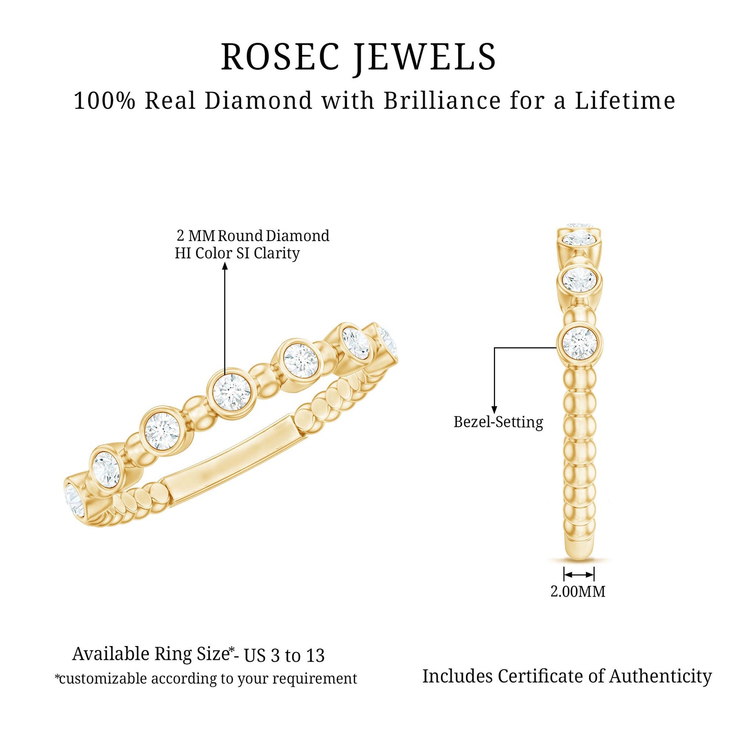 Real Diamond Stackable Eternity Ring with Beaded Details