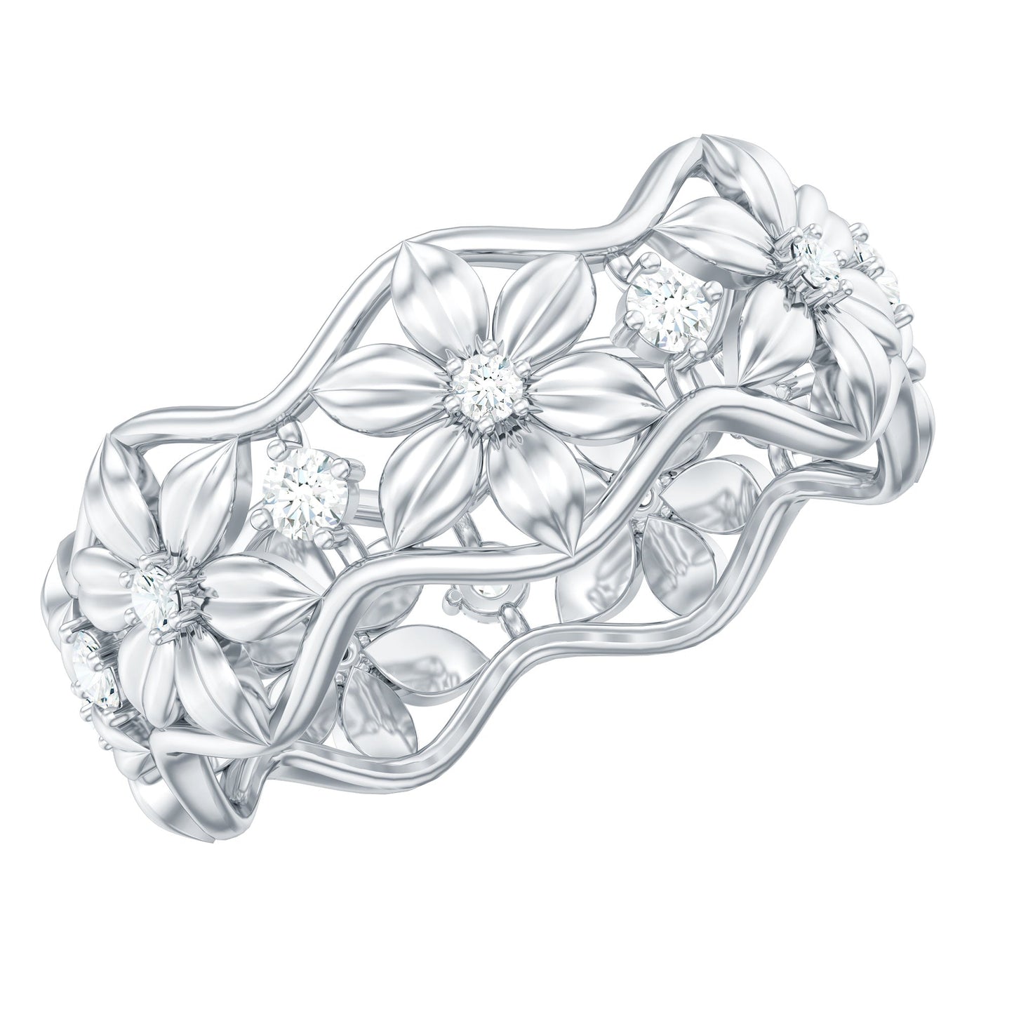 Natural Diamond Flower Wedding Band Ring With Certificate